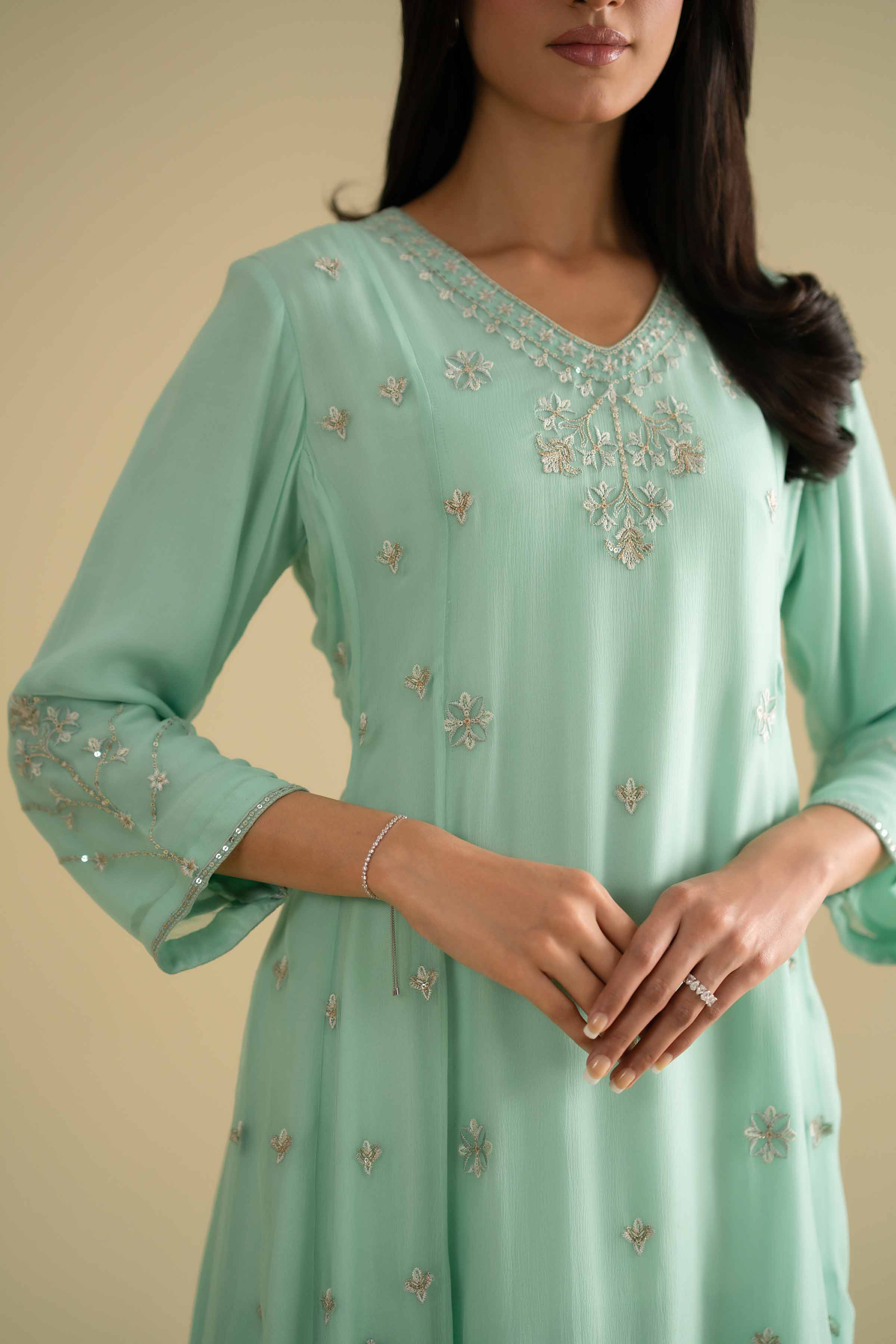 NishatUK - Blue Embroidered Chiffon 2-piece ready to wear Dress