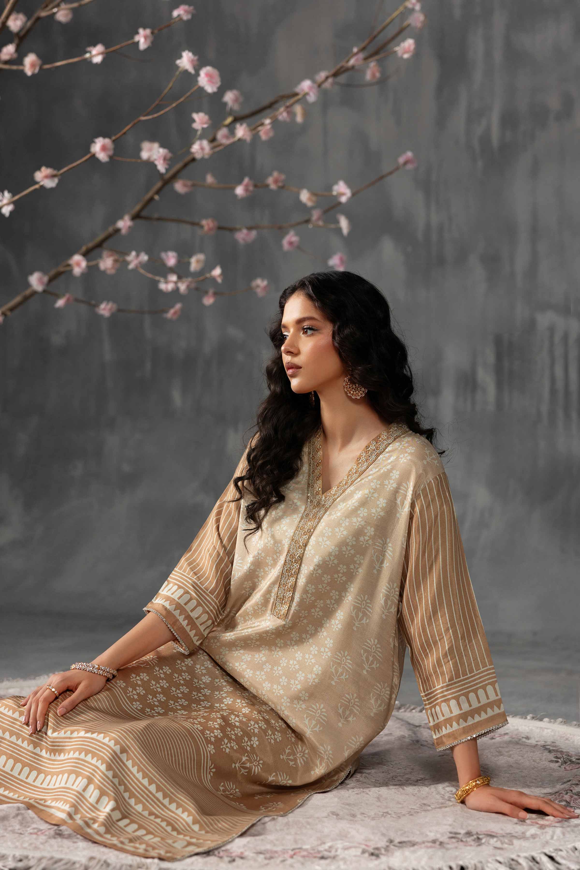 Nishat UK - Brown Embroidered Silk 2-piece ready to wear luxury Dress