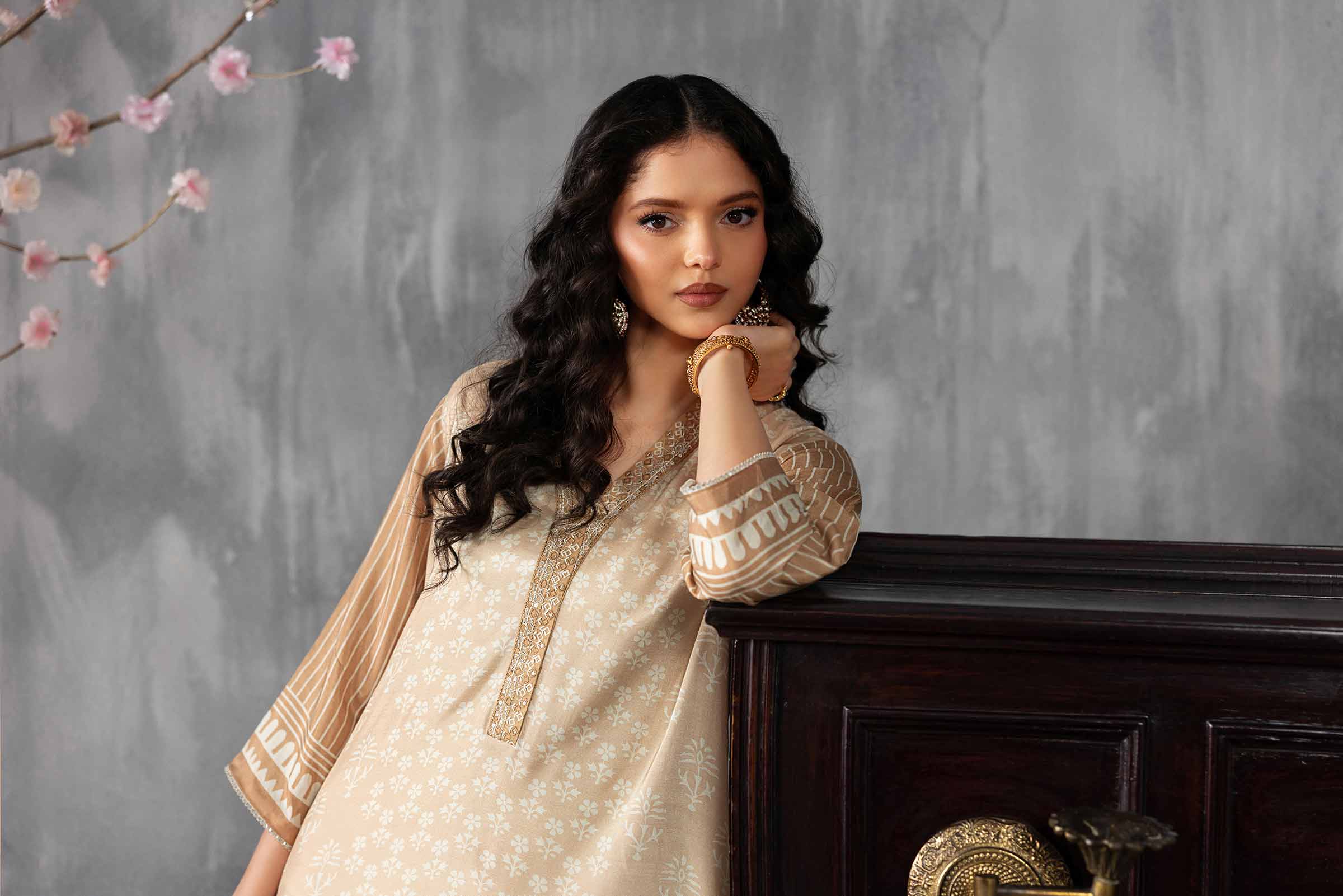 Nishat UK - Brown Embroidered Silk 2-piece ready to wear luxury Dress