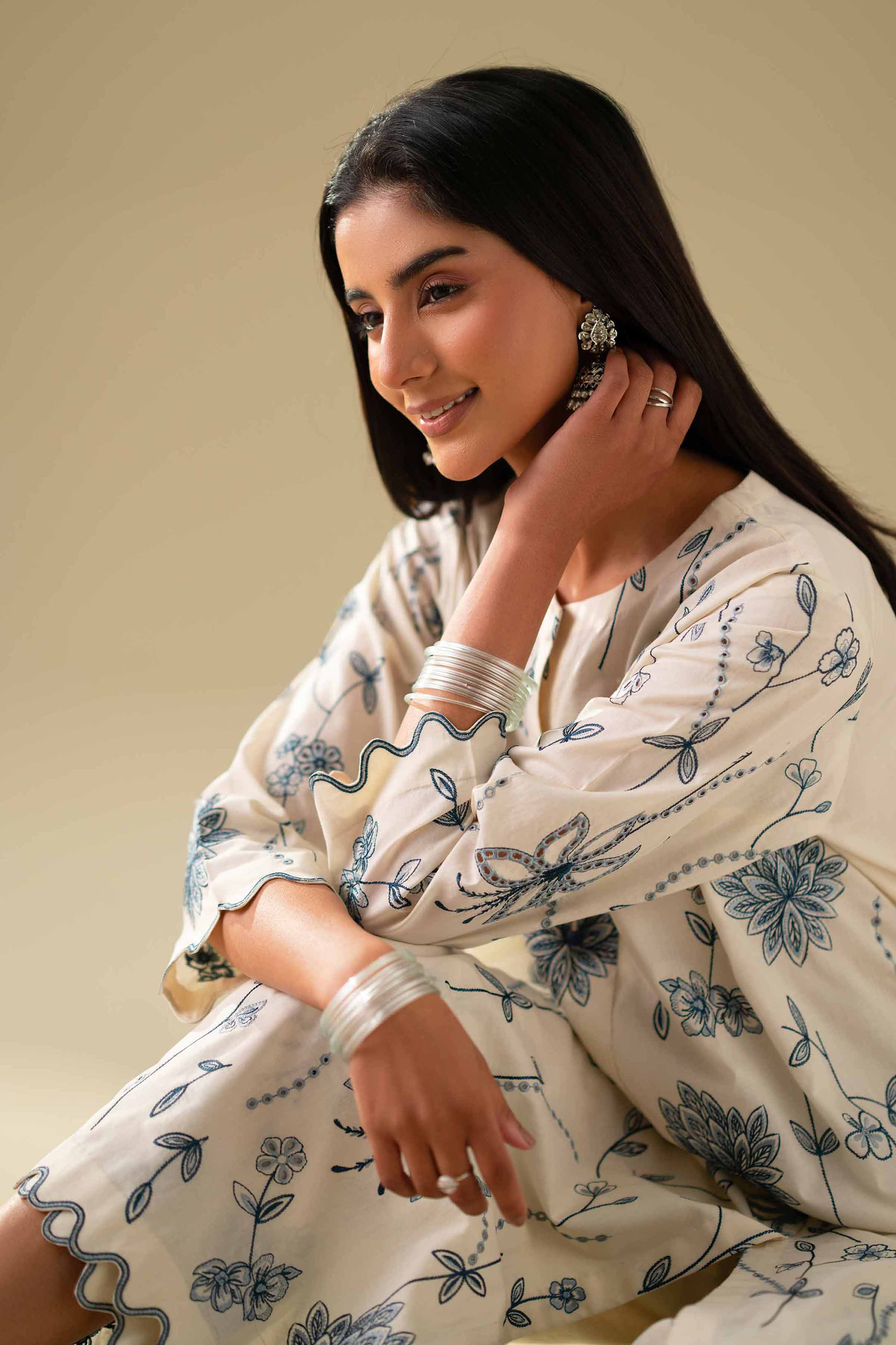 NishatUK - Off White Embroidered Cambric 2-piece ready to wear luxury Dress