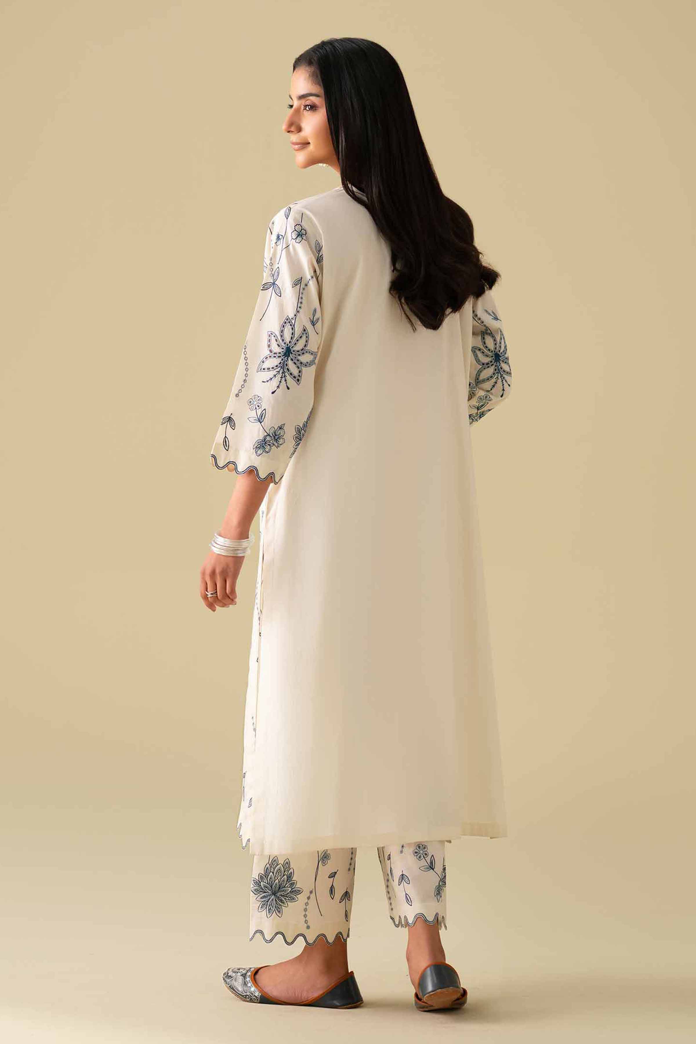 NishatUK - Off White Embroidered Cambric 2-piece ready to wear luxury Dress