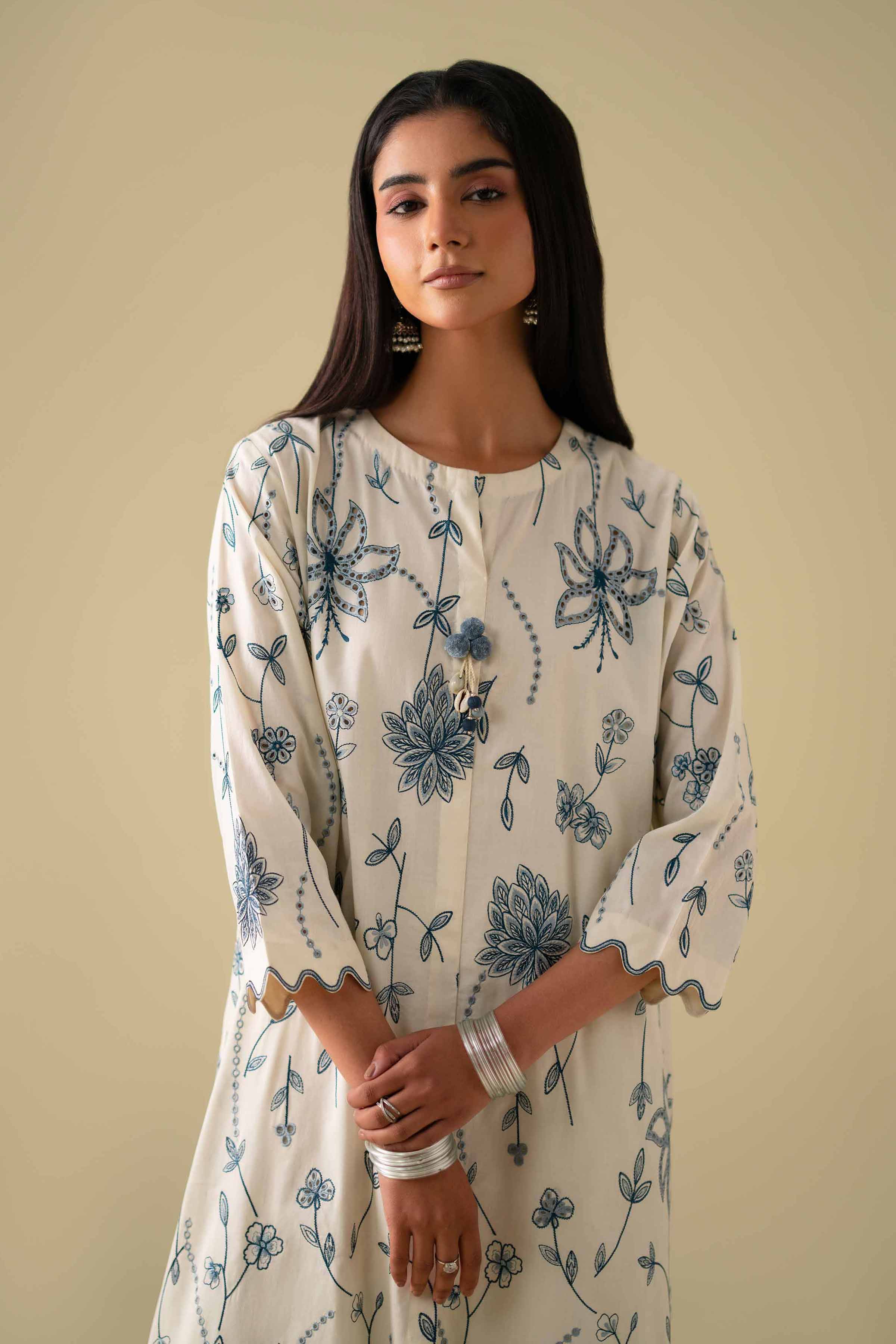 NishatUK - Off White Embroidered Cambric 2-piece ready to wear luxury Dress