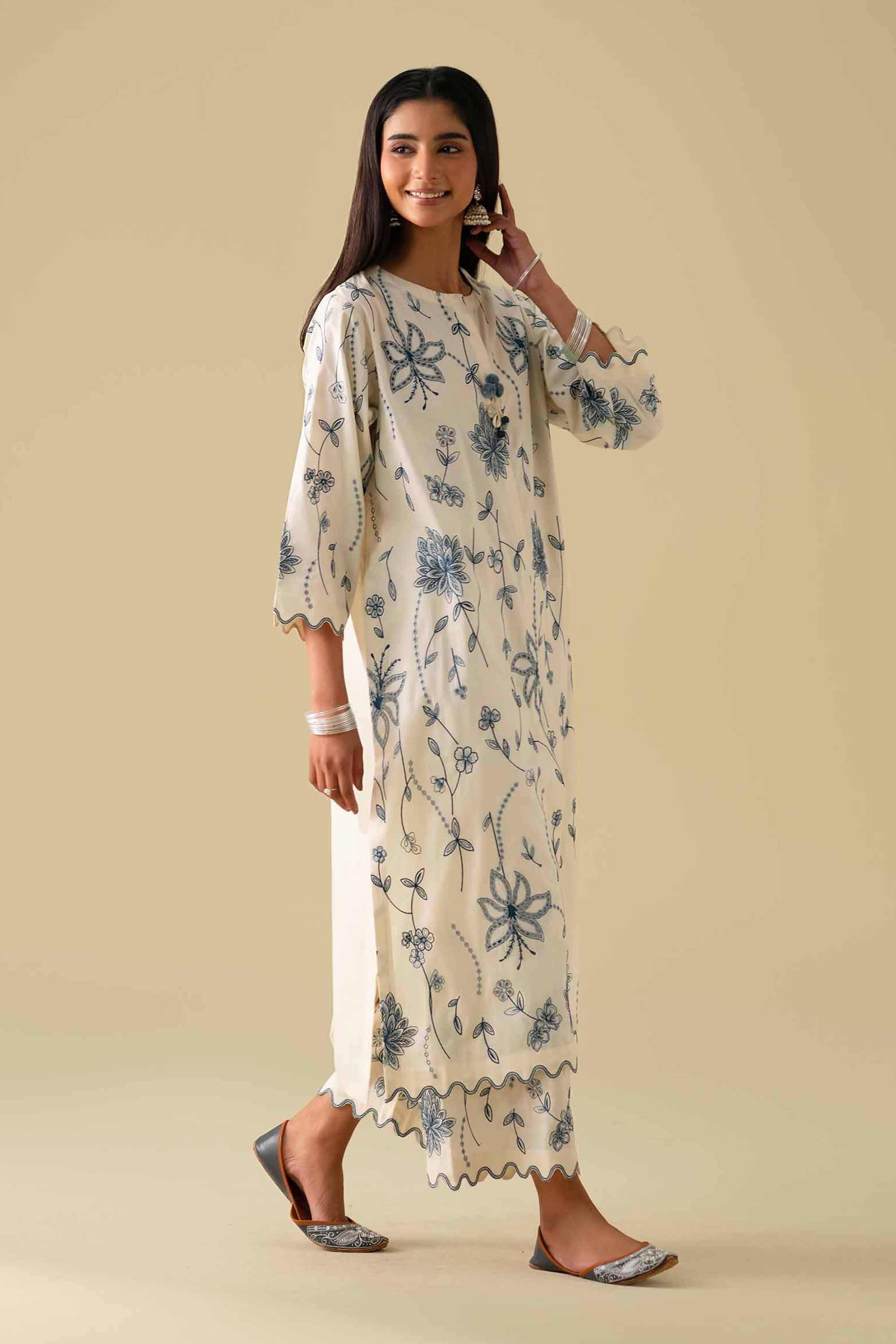 NishatUK - Off White Embroidered Cambric 2-piece ready to wear luxury Dress