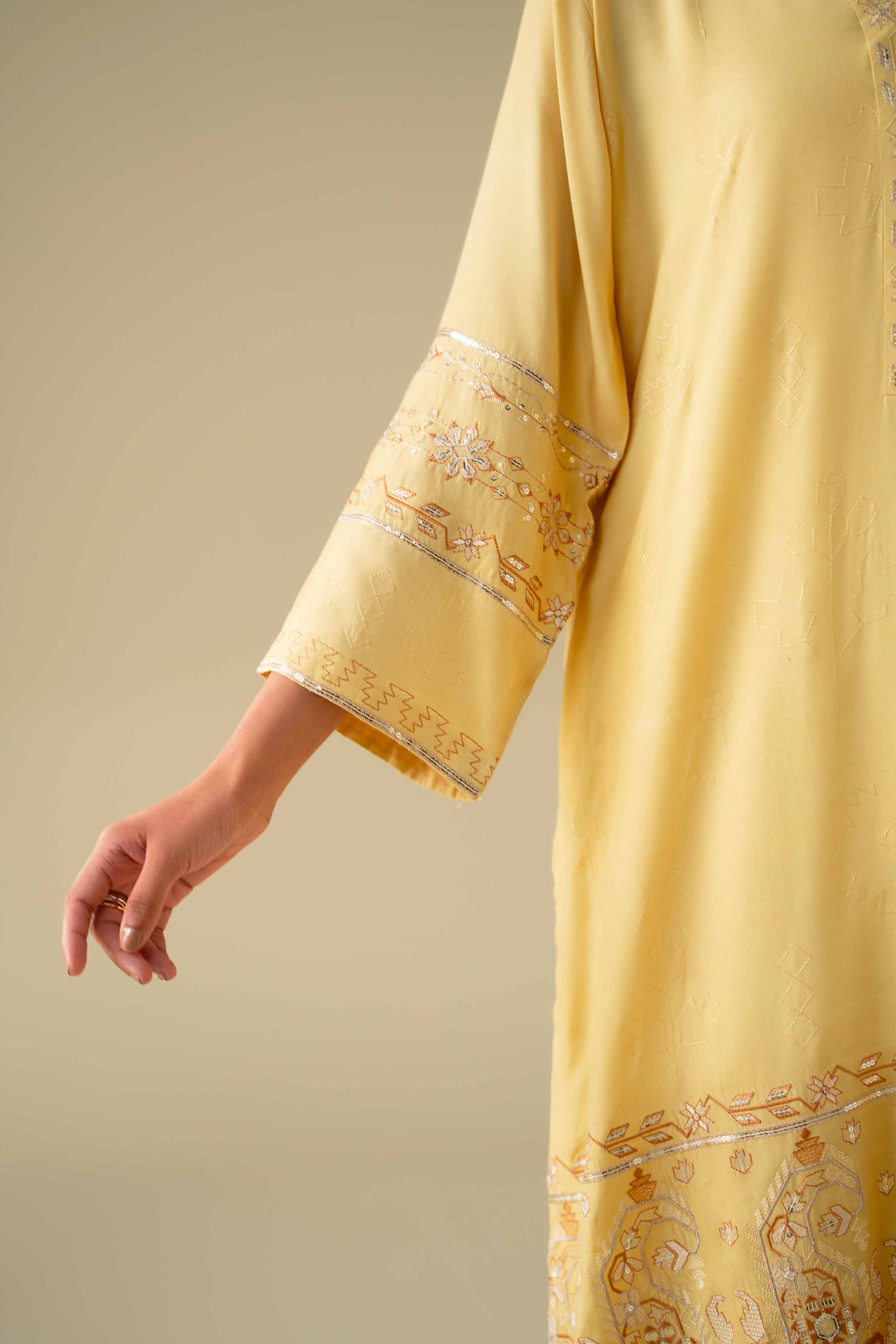 NishatUK - Yellow Embroidered Silk 2-piece ready to wear Dress