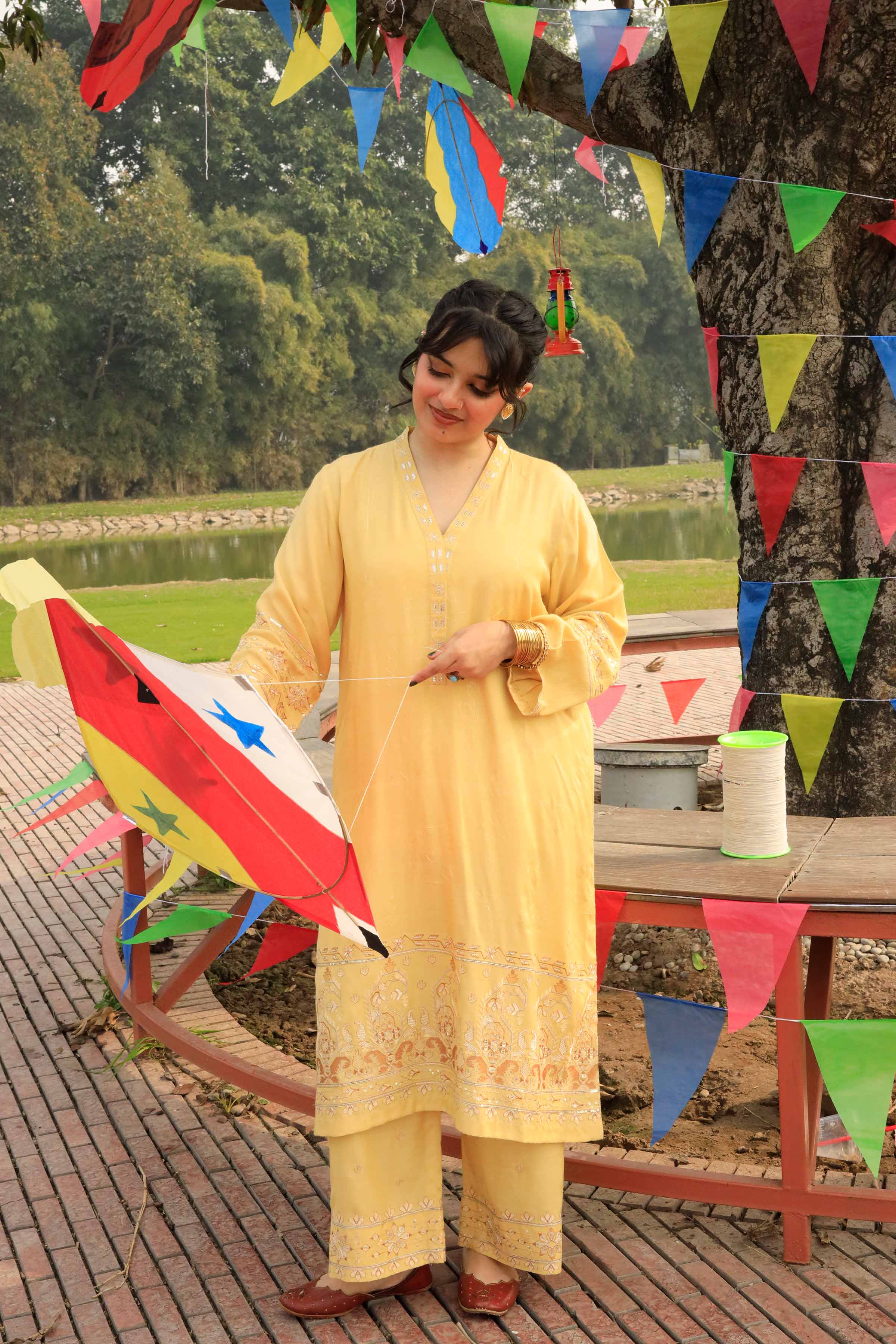 NishatUK - Yellow Embroidered Silk 2-piece ready to wear Dress