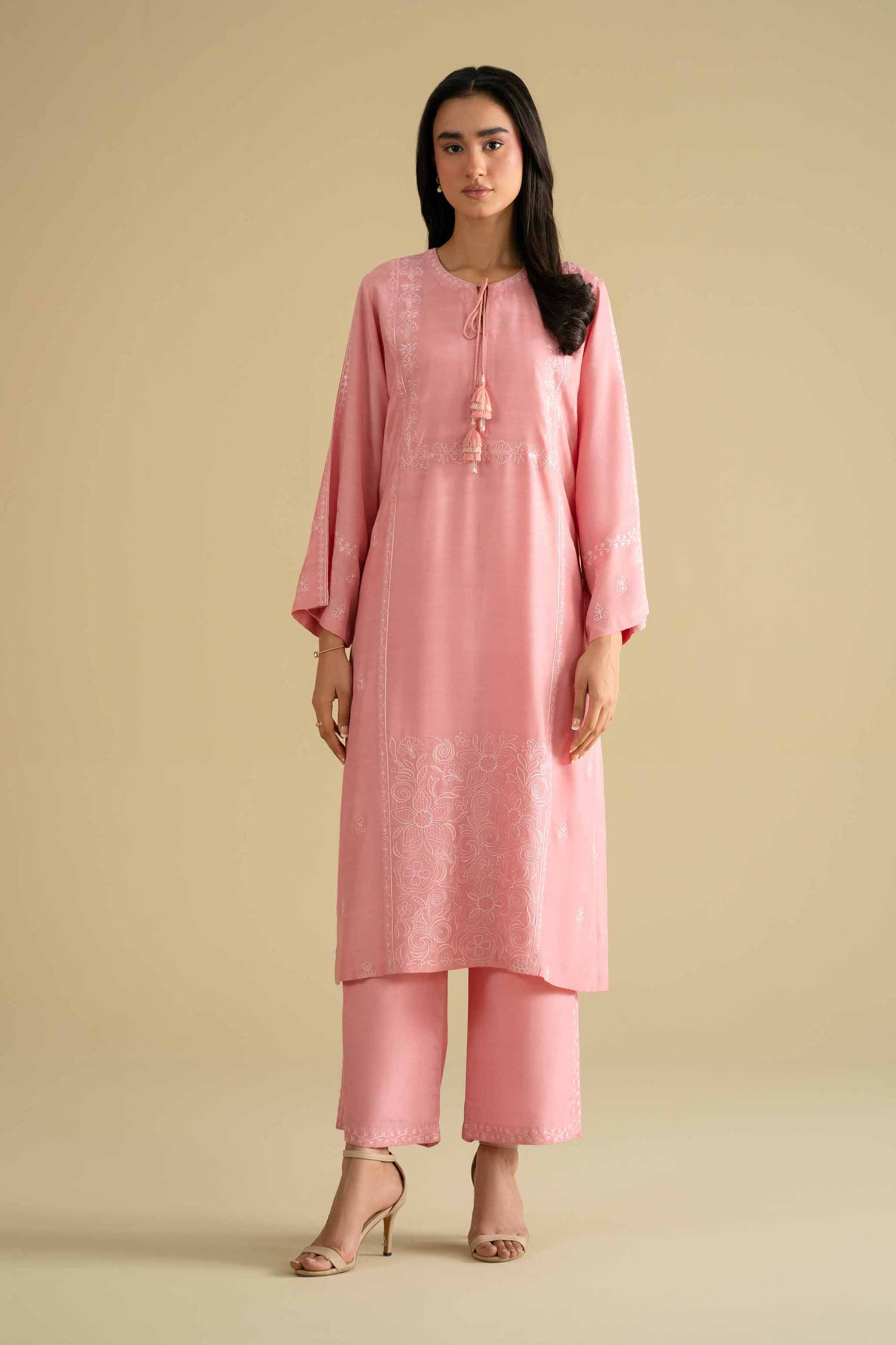 NishatUK - Pink Embroidered Silk 2-piece ready to wear luxury Dress