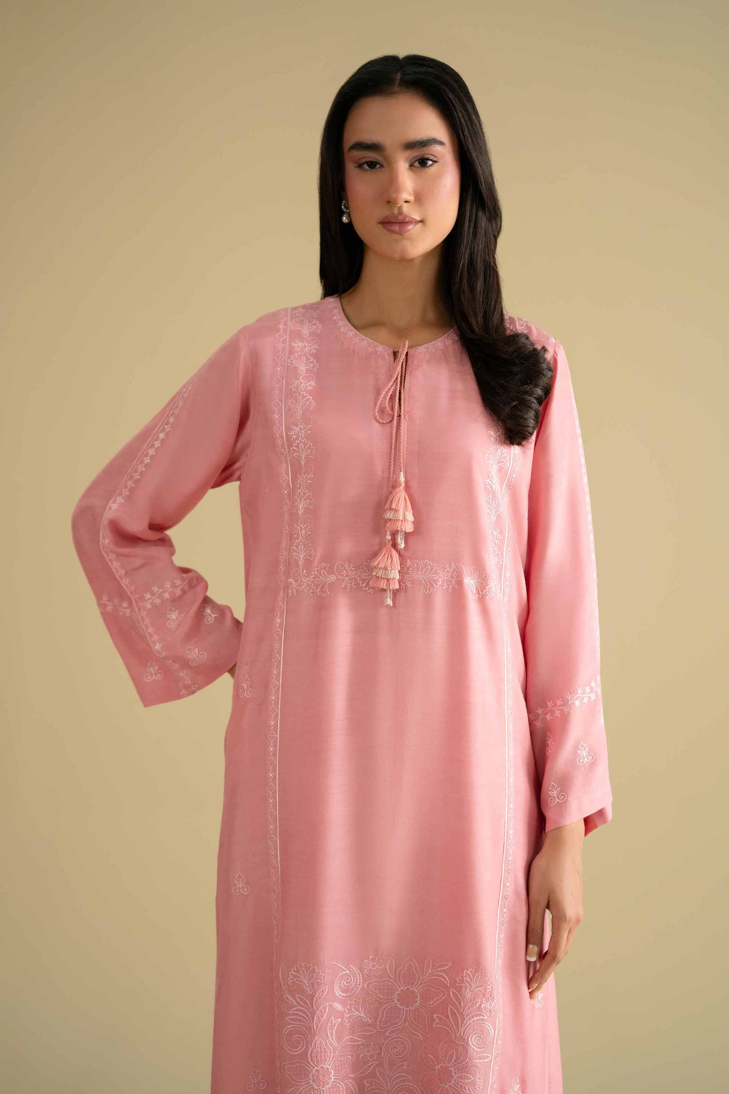 NishatUK - Pink Embroidered Silk 2-piece ready to wear luxury Dress