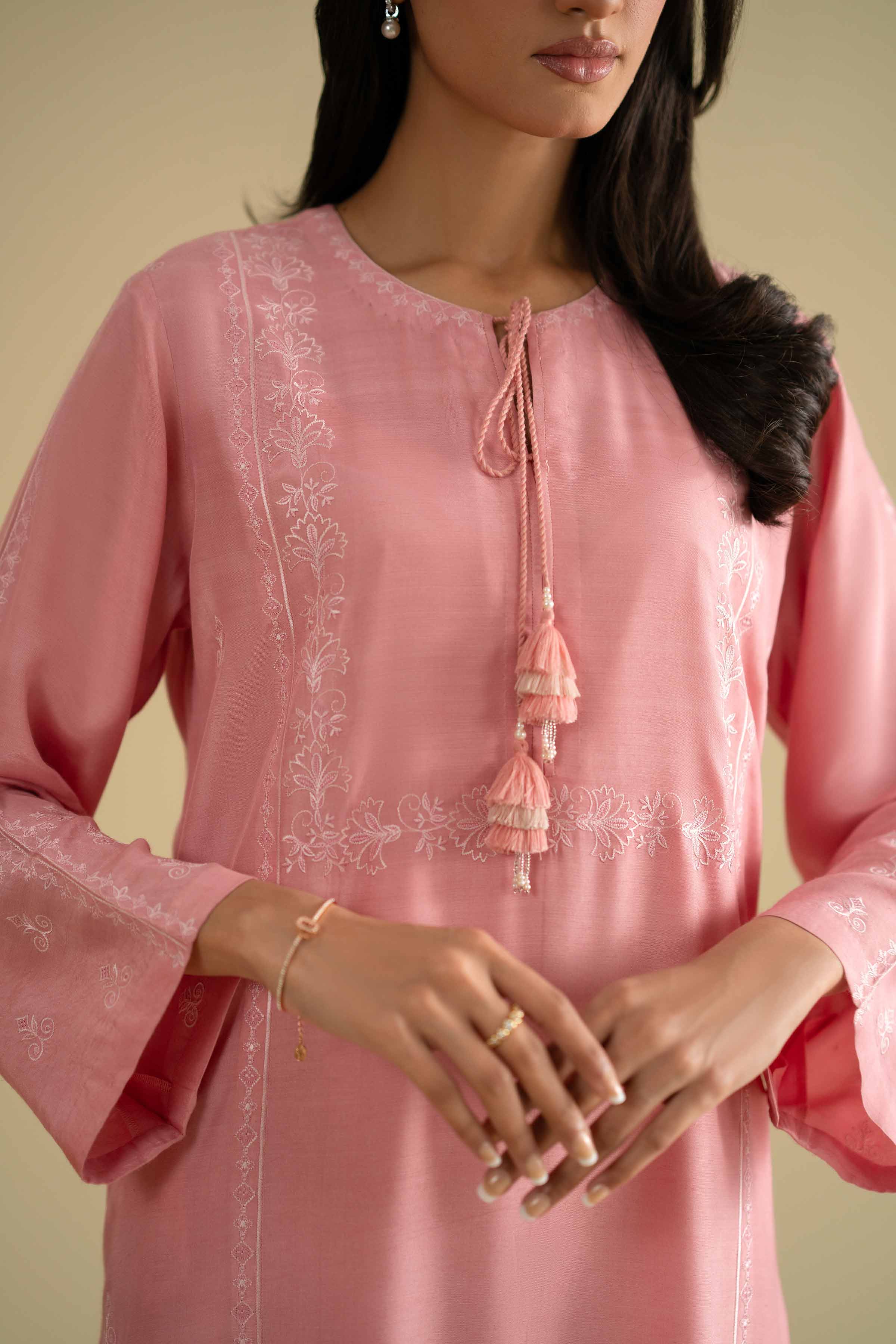 NishatUK - Pink Embroidered Silk 2-piece ready to wear luxury Dress