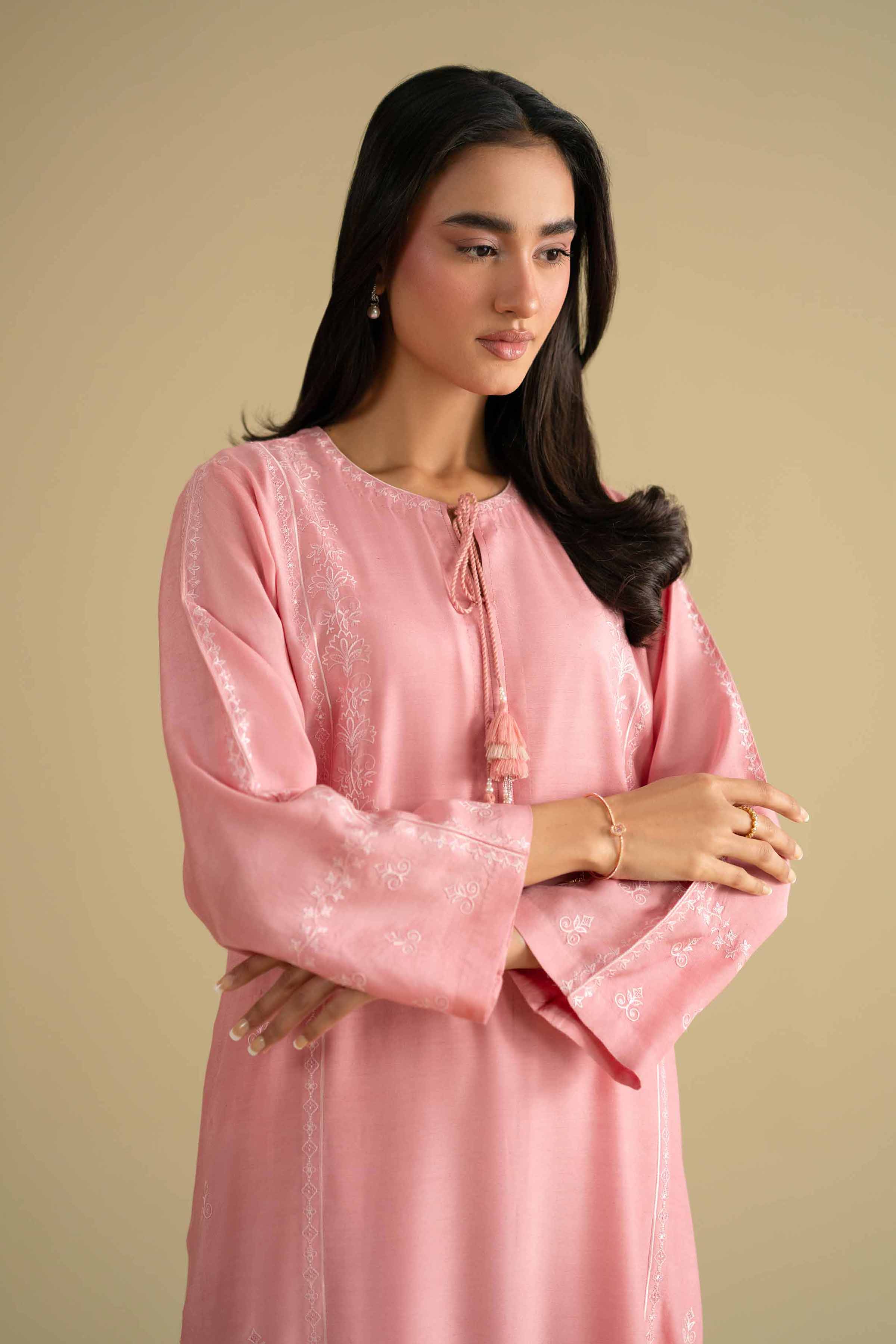 NishatUK - Pink Embroidered Silk 2-piece ready to wear luxury Dress