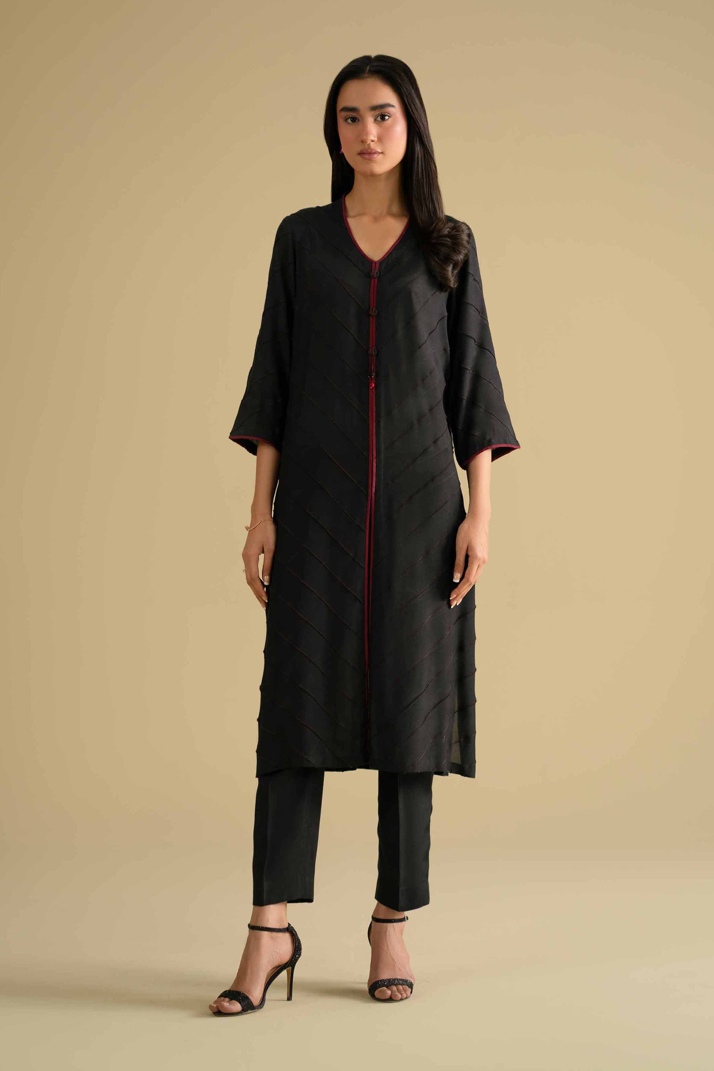 NishatUK - Black Embroidered Silk 2-piece ready to wear Dress