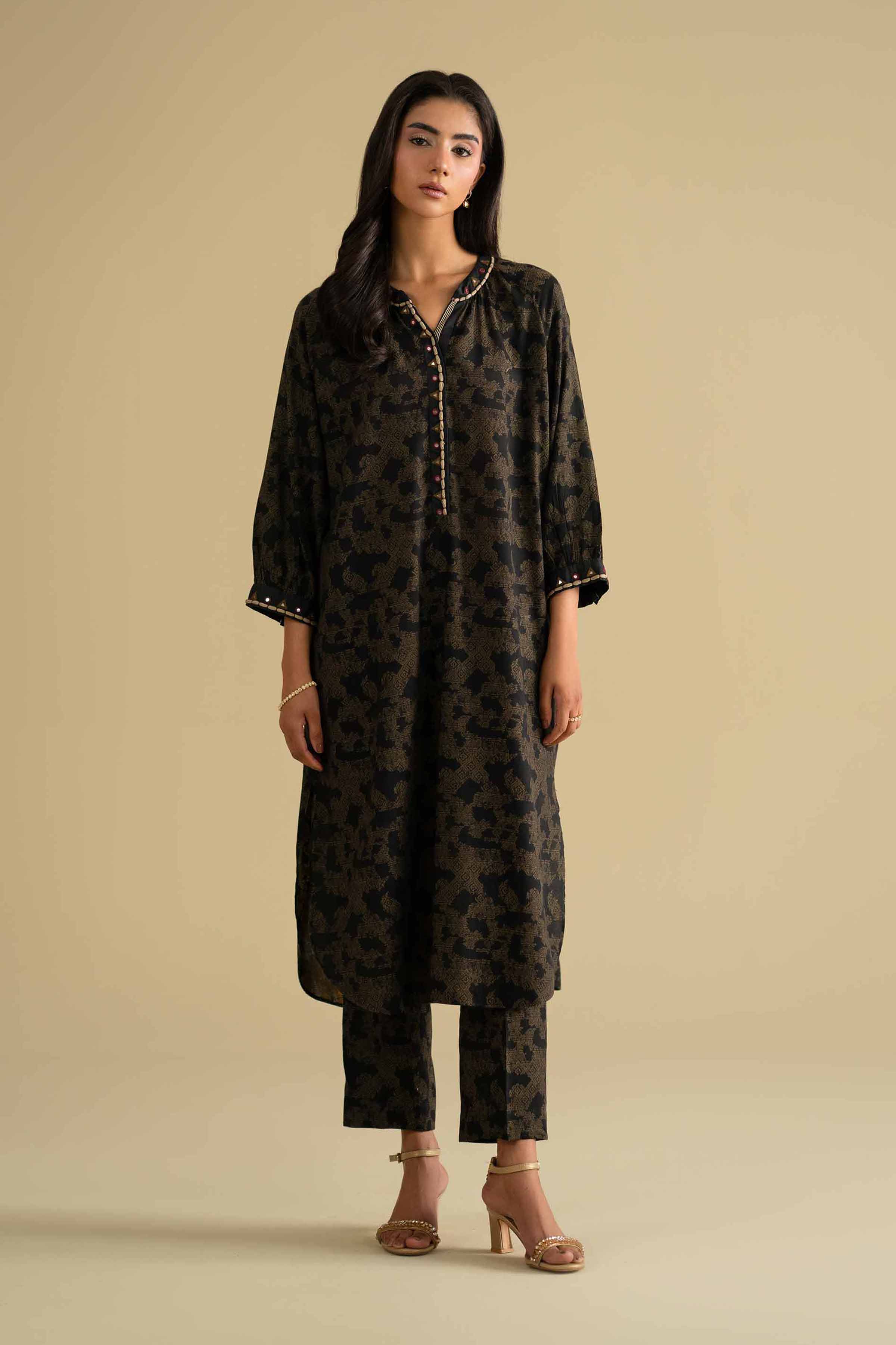 NishatUK - Black Embroidered Jacquard 2-piece ready to wear luxury Dress