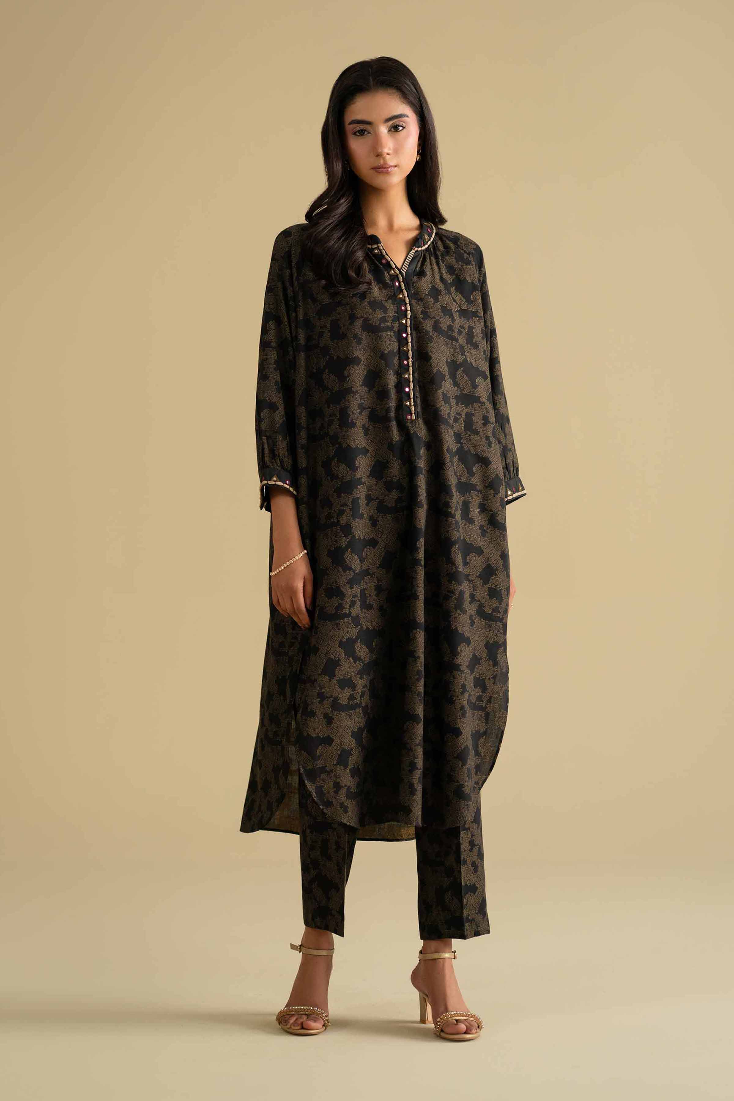 NishatUK - Black Embroidered Jacquard 2-piece ready to wear luxury Dress