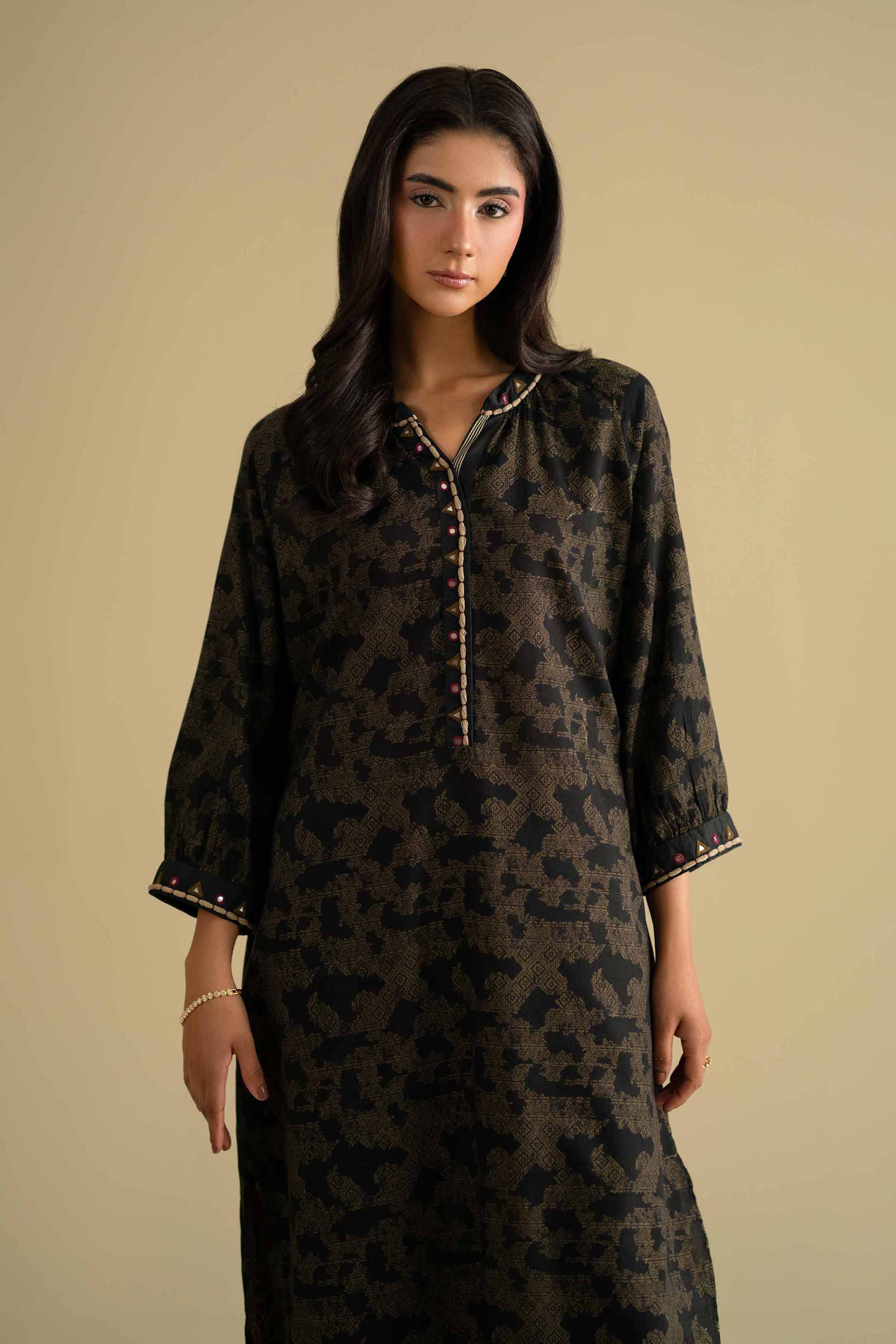 NishatUK - Black Embroidered Jacquard 2-piece ready to wear luxury Dress