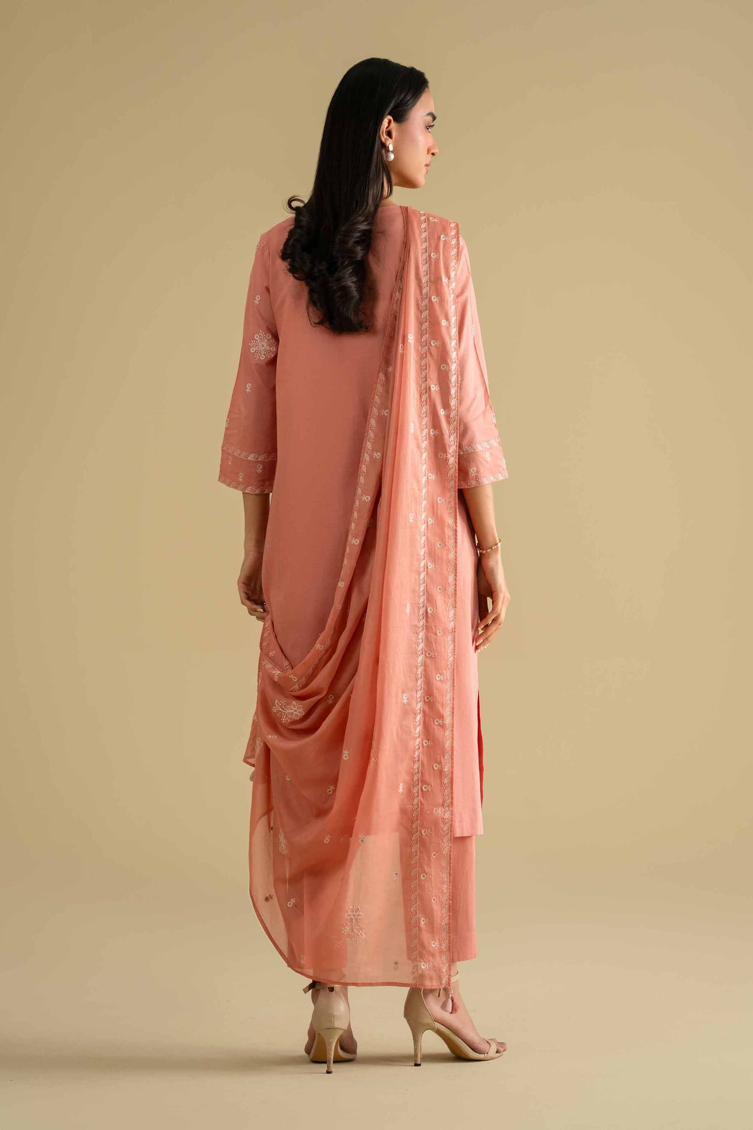 NishatUK - Orange Embroidered Cambric 3-piece ready to wear luxury Suit
