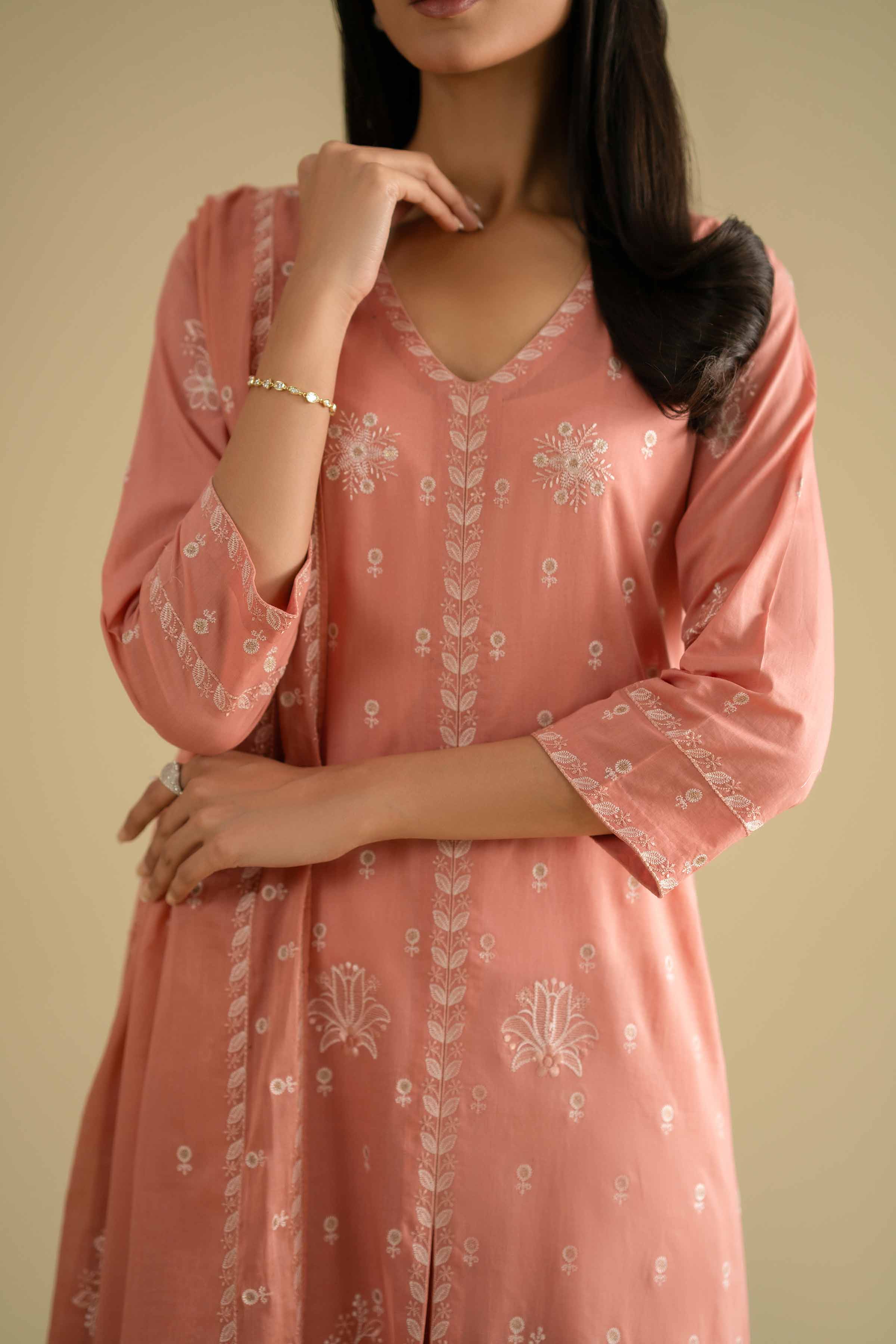 NishatUK - Orange Embroidered Cambric 3-piece ready to wear luxury Suit