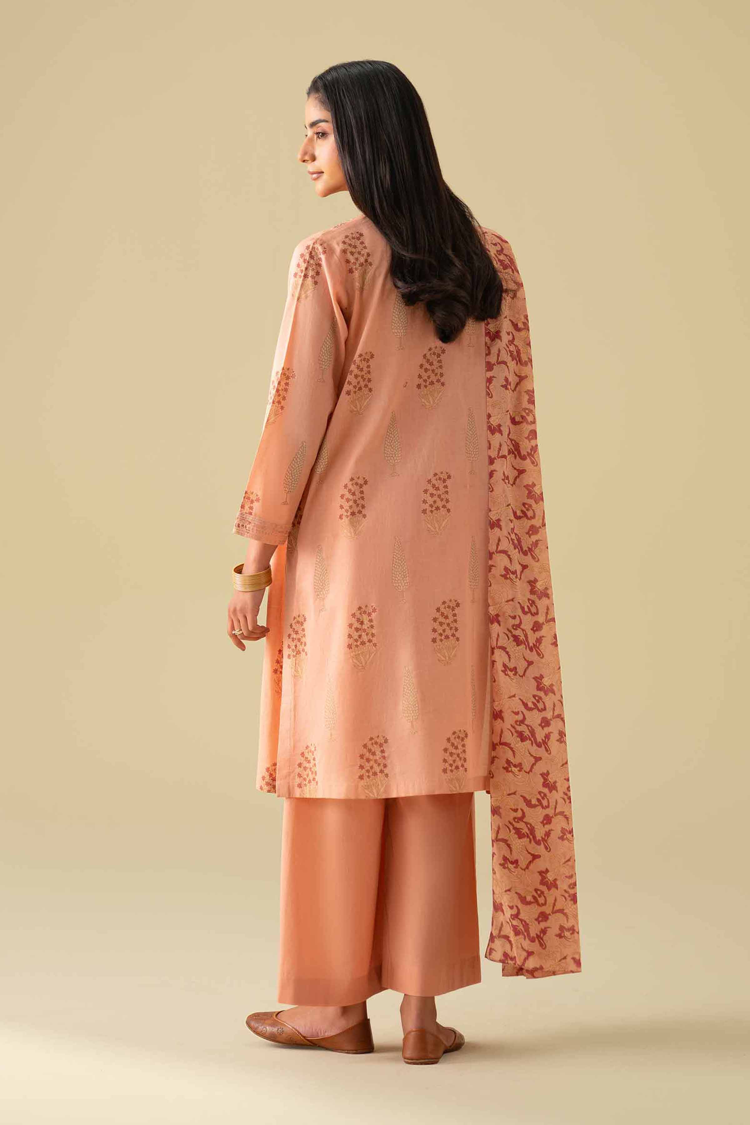 NishatUK - Orange Embroidered Lawn 3-piece ready to wear Suit