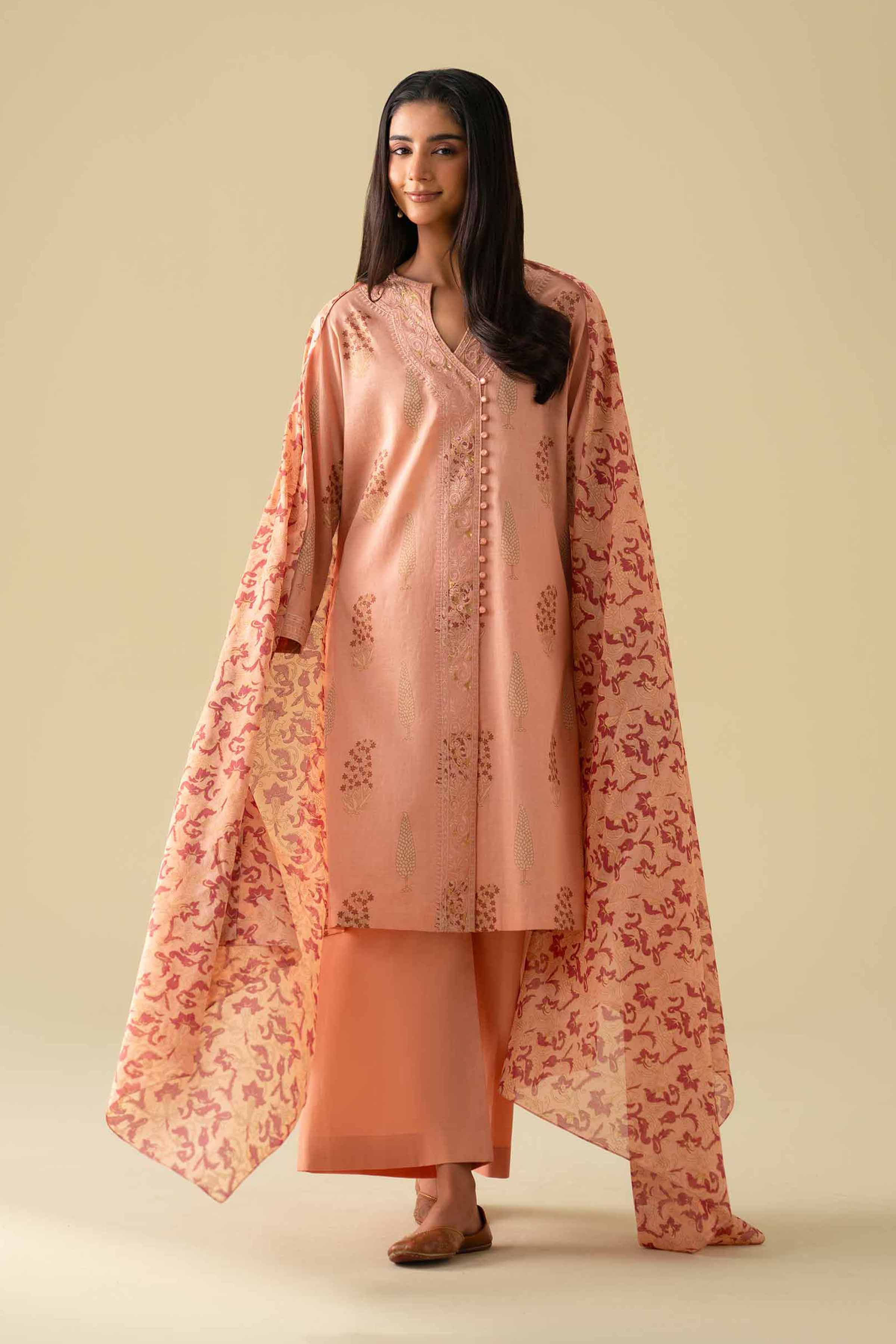 NishatUK - Orange Embroidered Lawn 3-piece ready to wear Suit