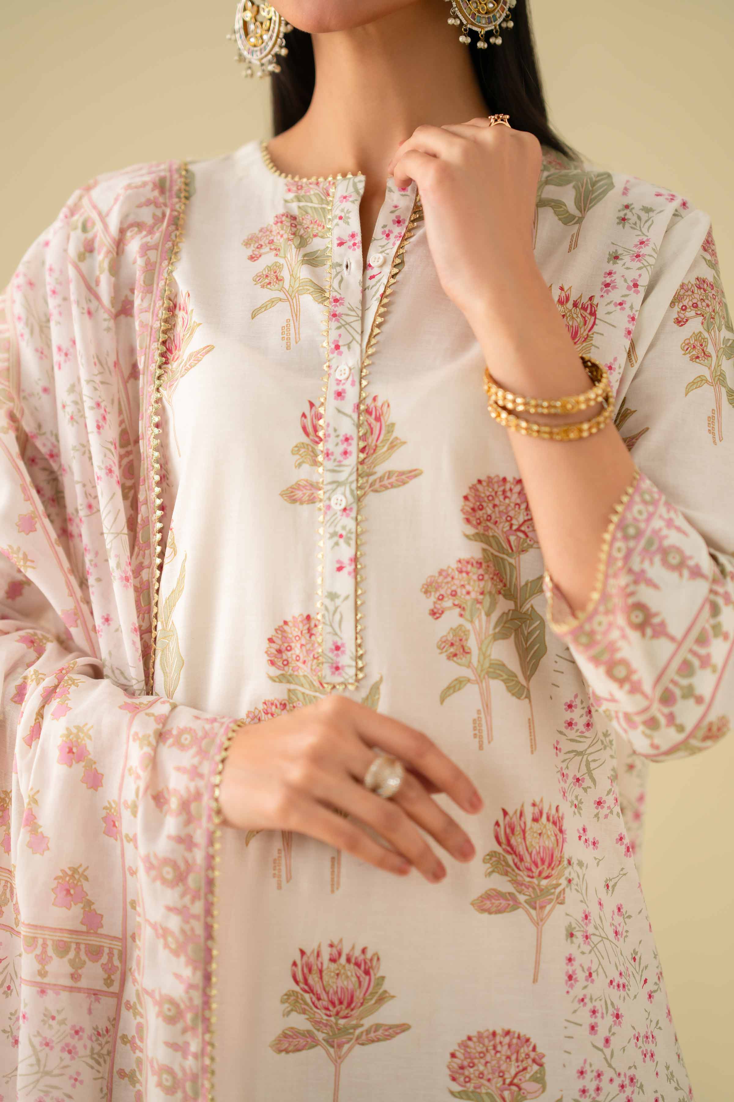 NishatUK - Off White Printed Cambric 3-piece ready to wear Suit