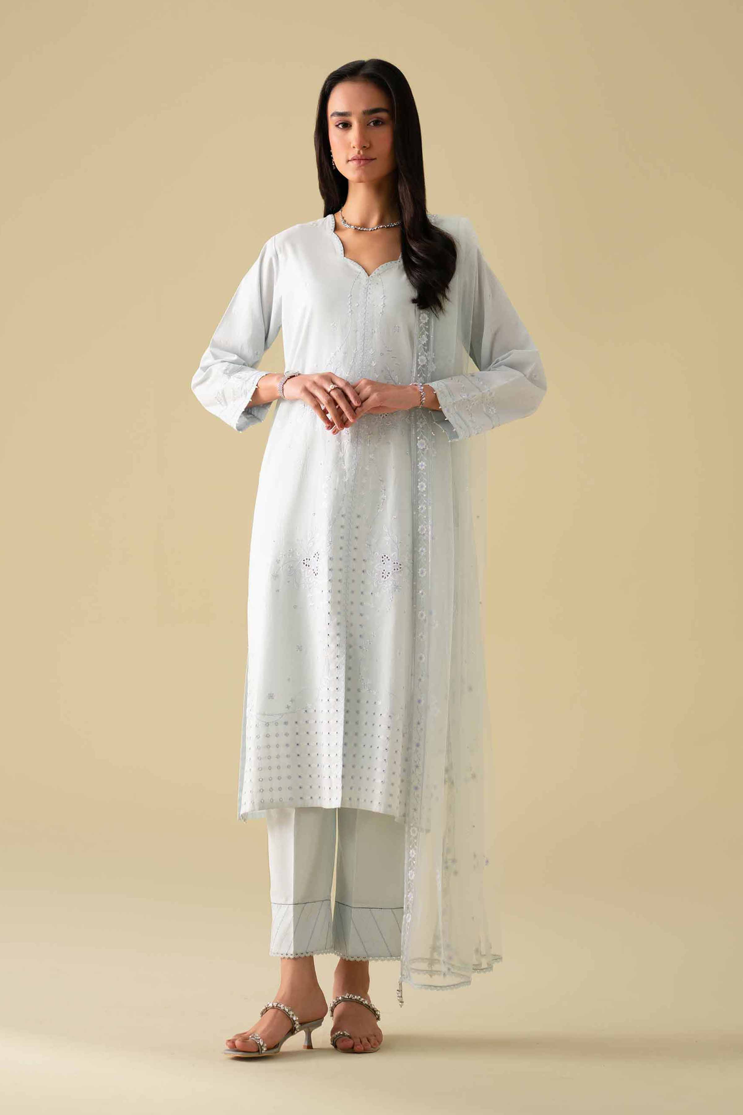 NishatUK - Blue Embroidered Cambric 3-piece ready to wear Suit