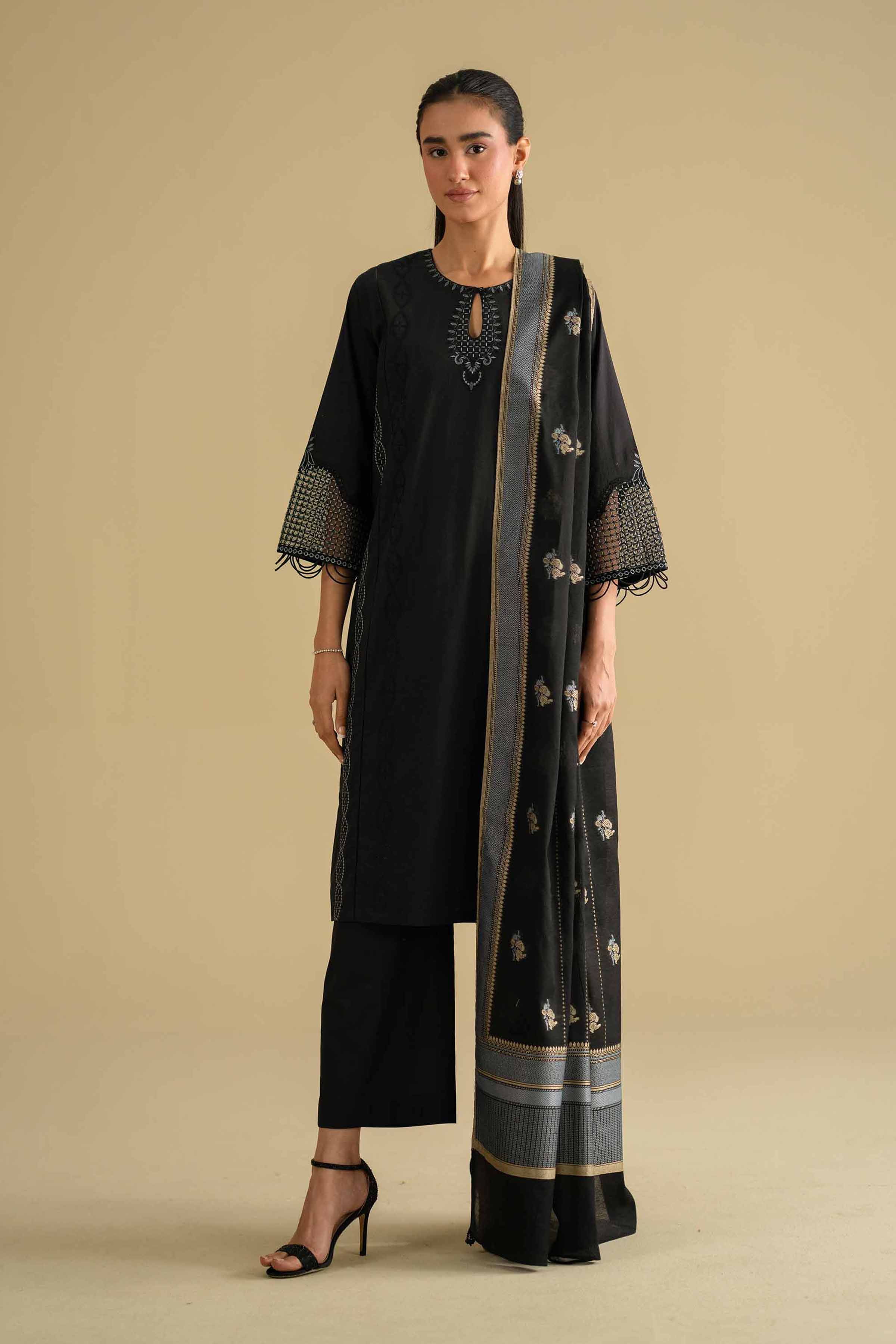 NishatUK - Black Embroidered Cambric  ready to wear Suit