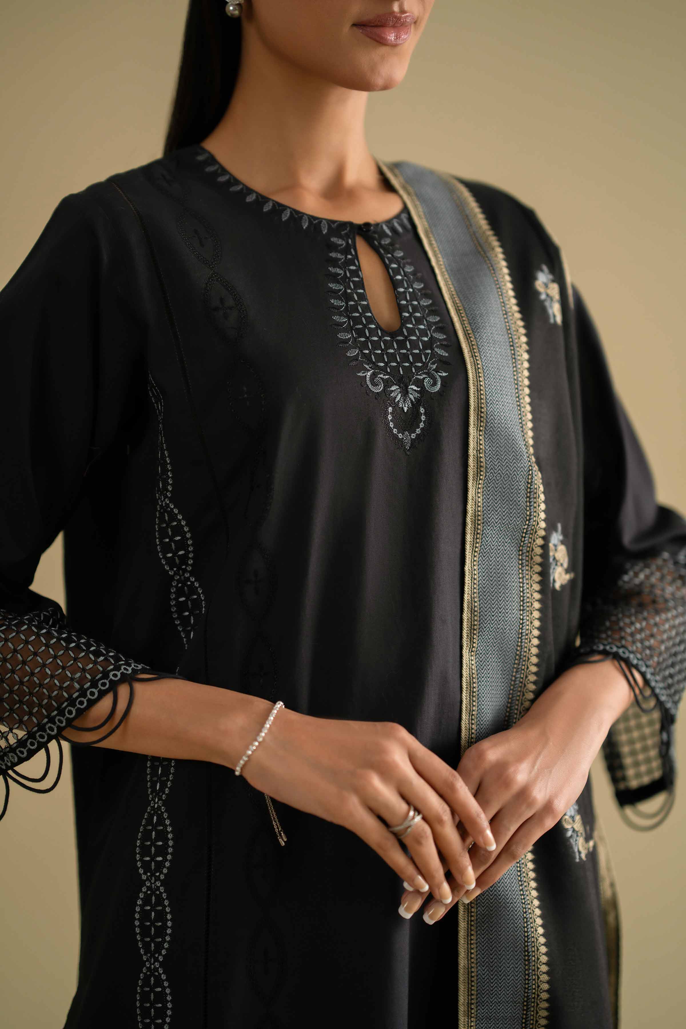 NishatUK - Black Embroidered Cambric  ready to wear Suit