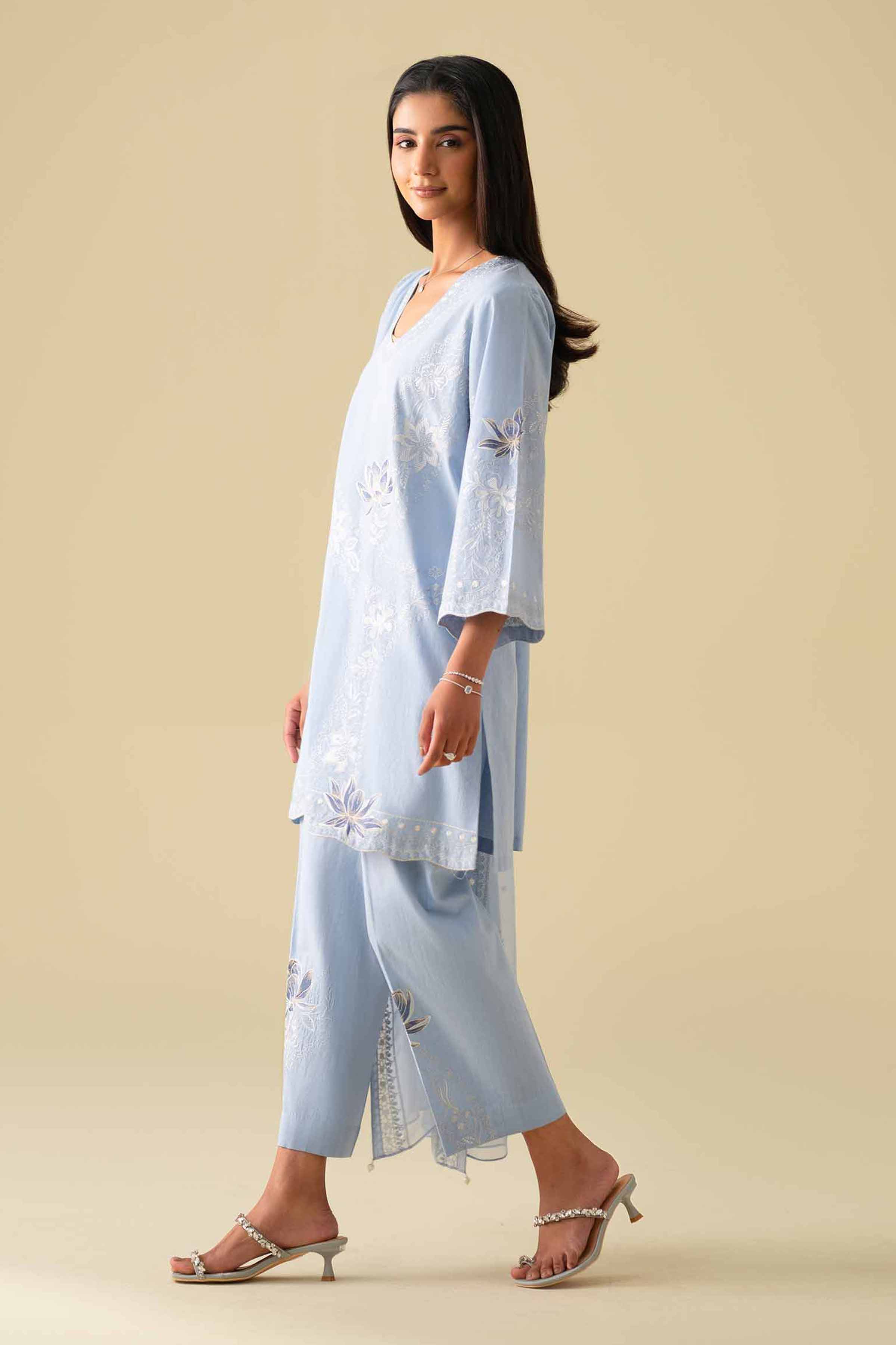 NishatUK - Blue Embroidered Cambric 3-piece ready to wear luxury Suit