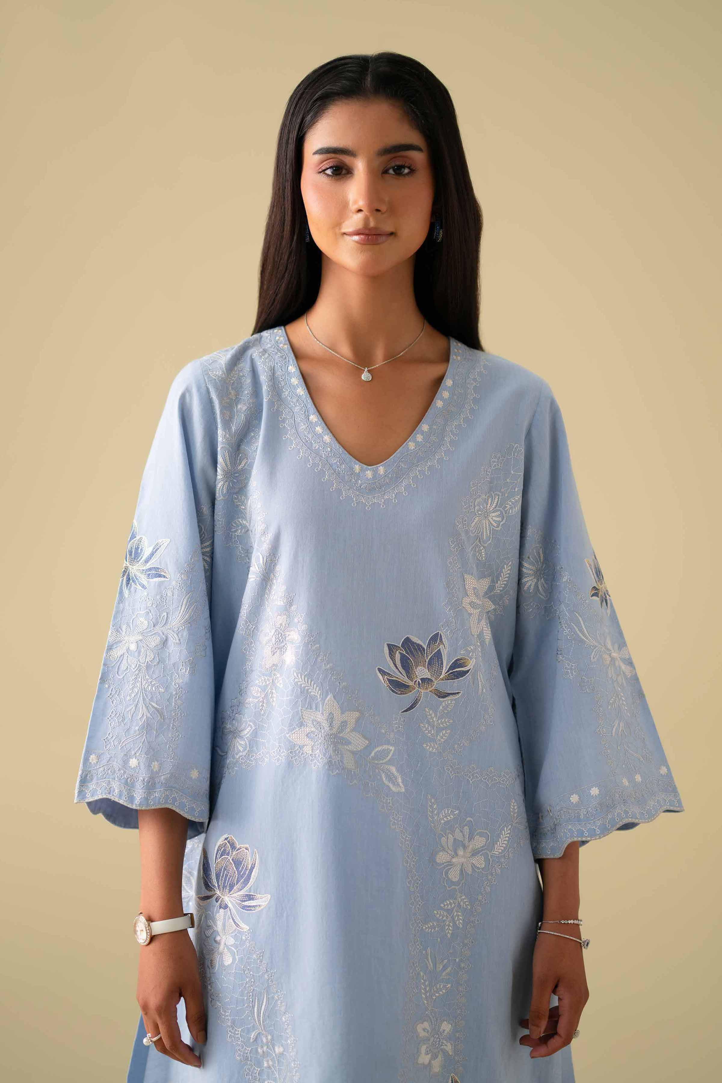 NishatUK - Blue Embroidered Cambric 3-piece ready to wear luxury Suit