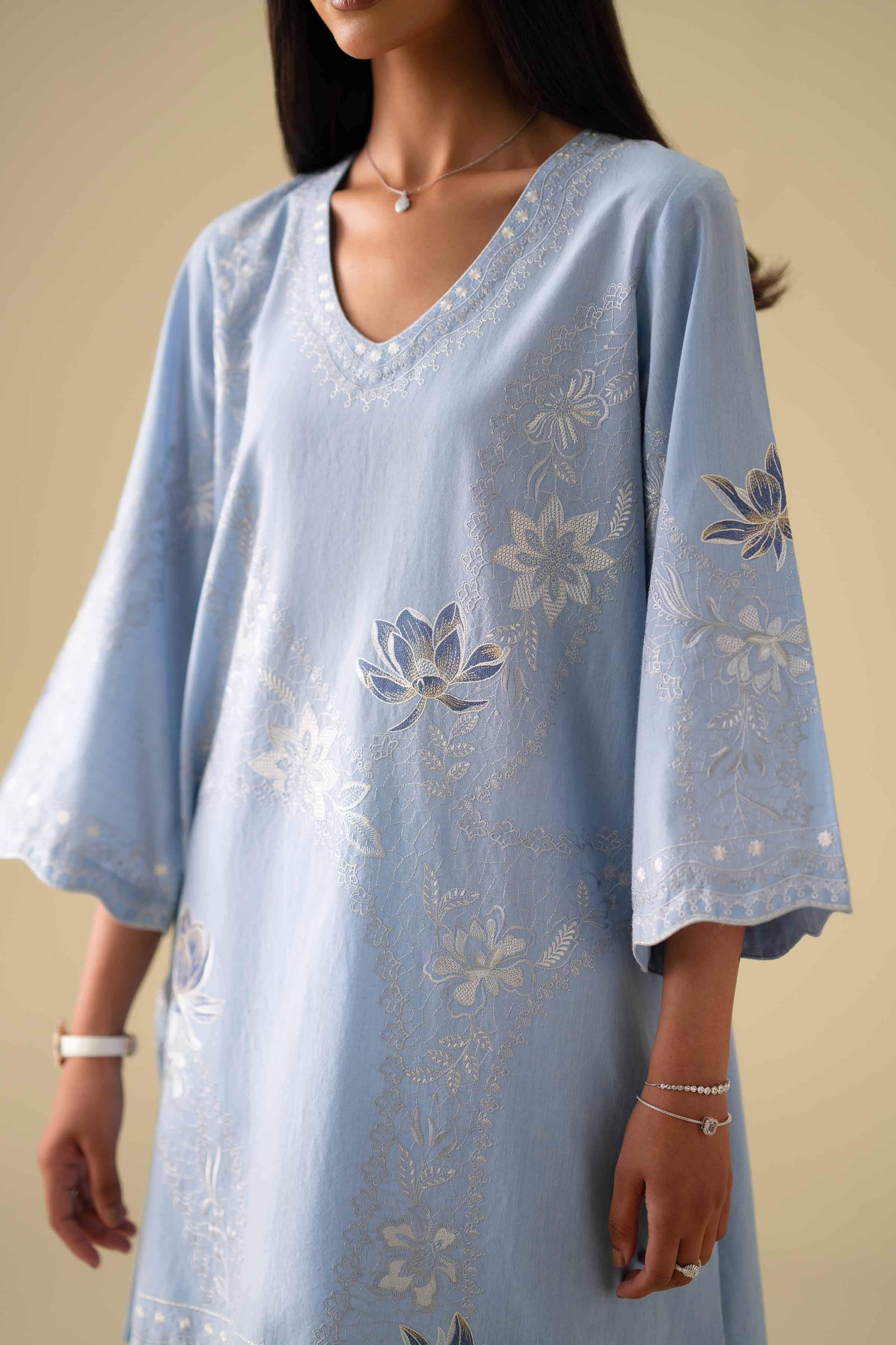 NishatUK - Blue Embroidered Cambric 3-piece ready to wear luxury Suit