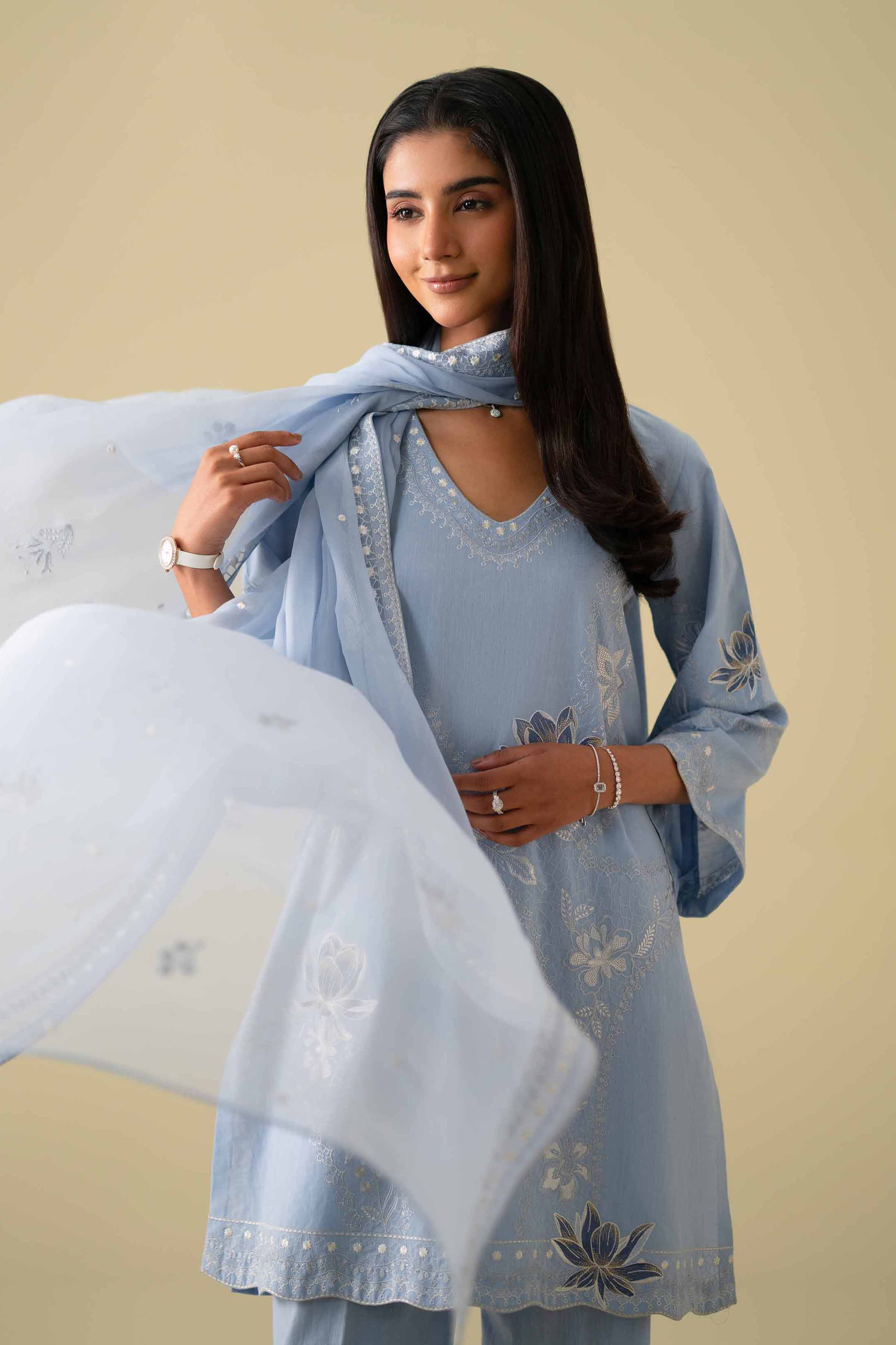 NishatUK - Blue Embroidered Cambric 3-piece ready to wear luxury Suit