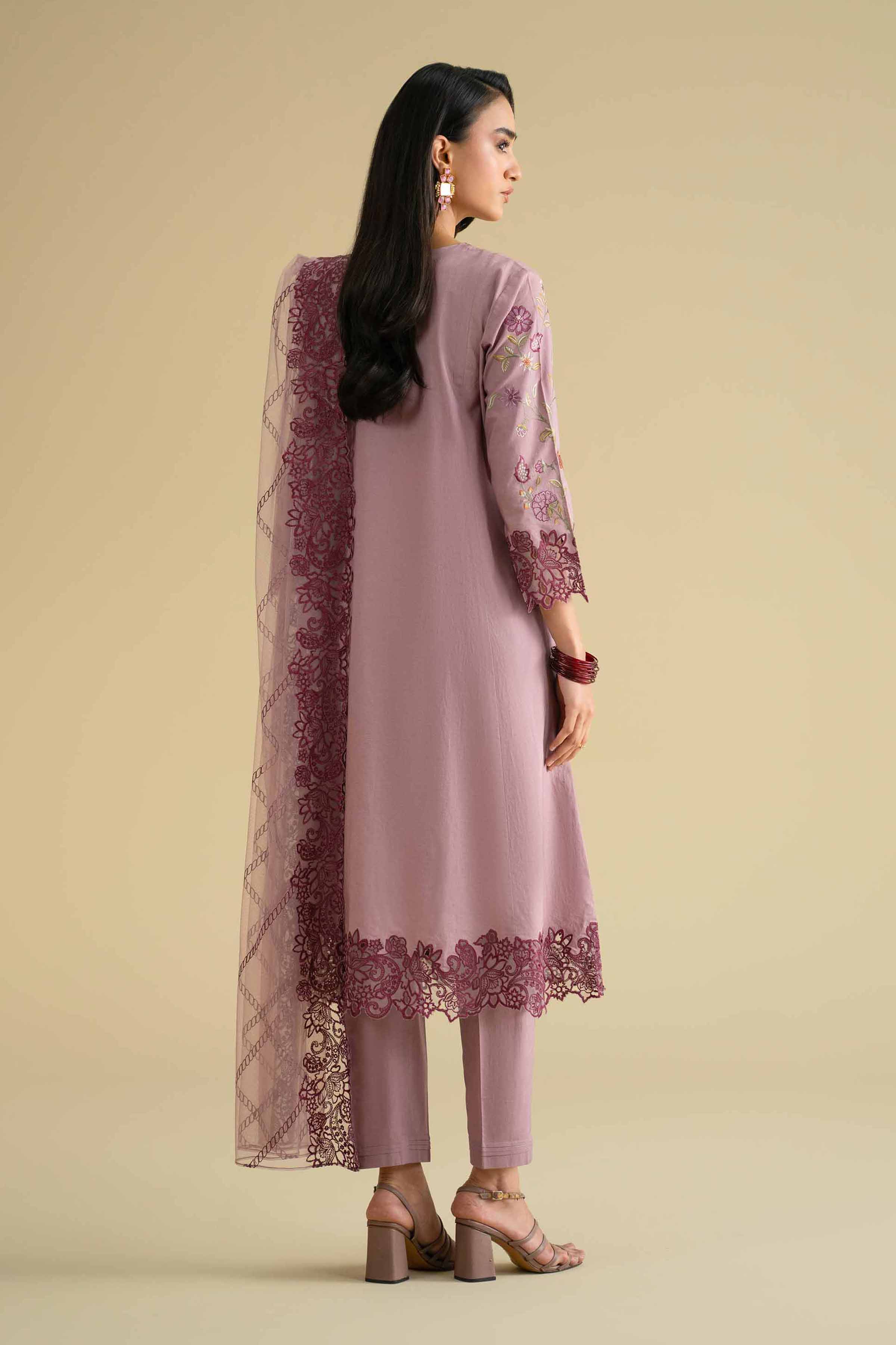 Nishat UK - Purple Embroidered Cambric 3-piece ready to wear luxury Suit