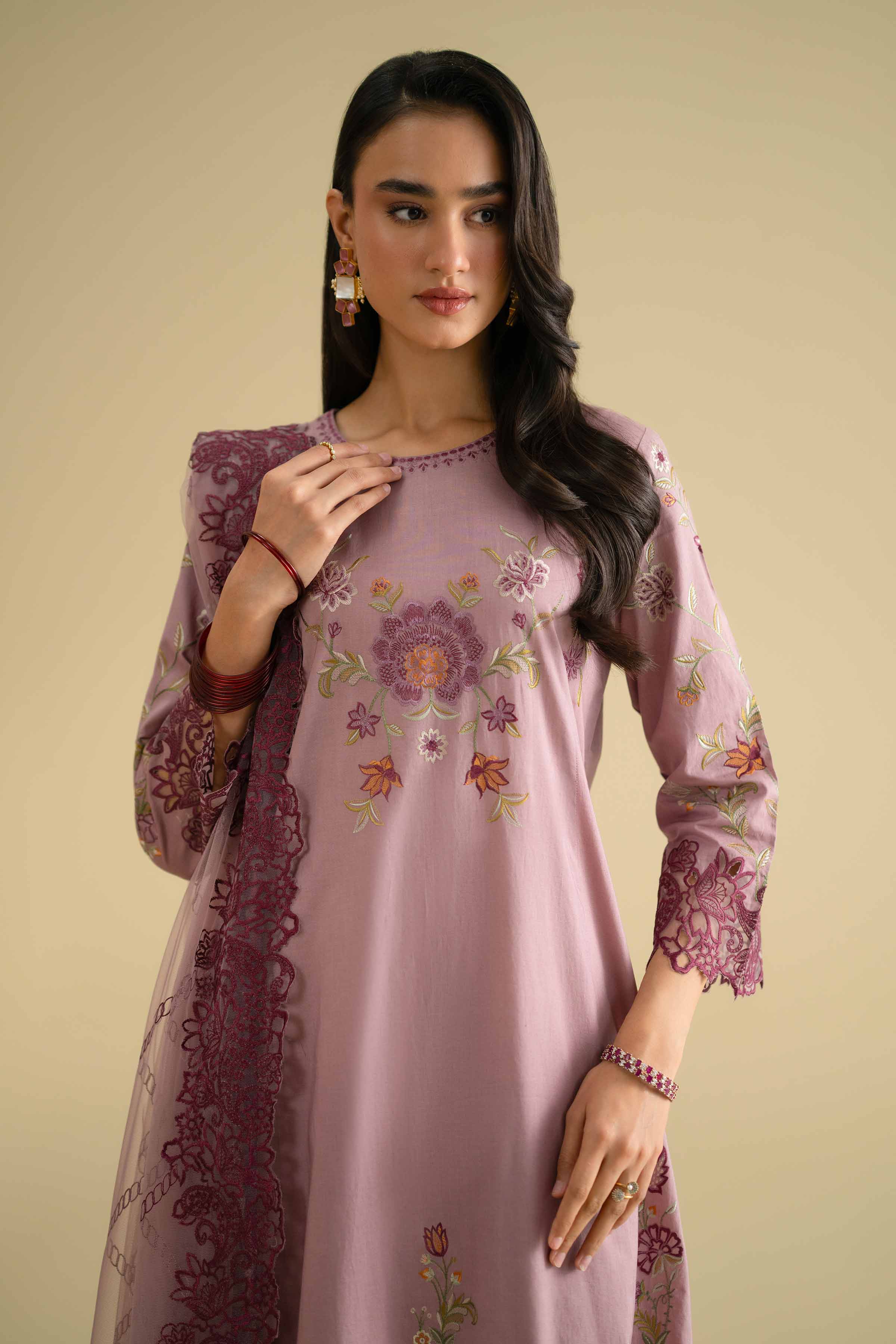 Nishat UK - Purple Embroidered Cambric 3-piece ready to wear luxury Suit