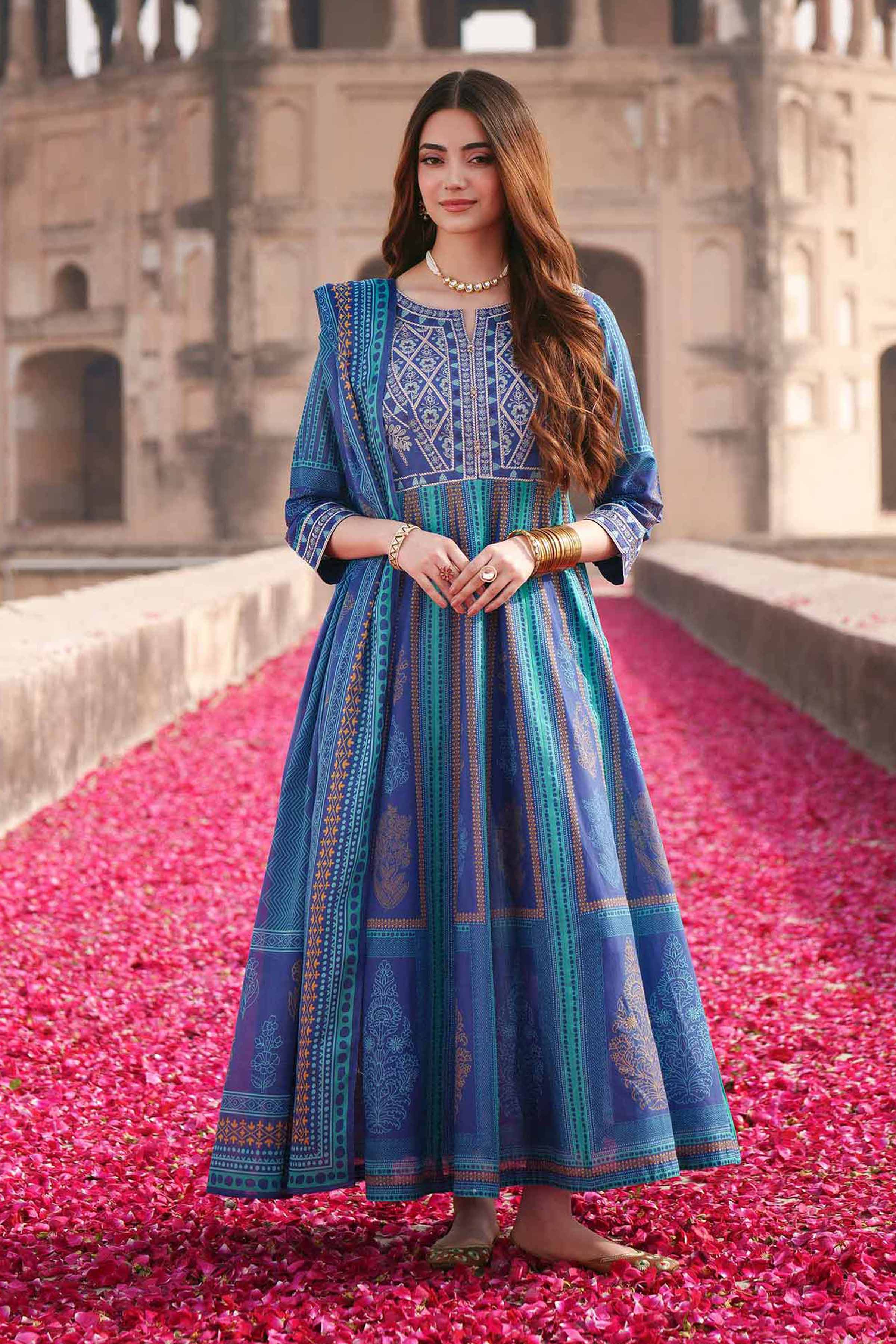 NishatUK - Blue Embroidered Lawn 3-piece ready to wear Suit