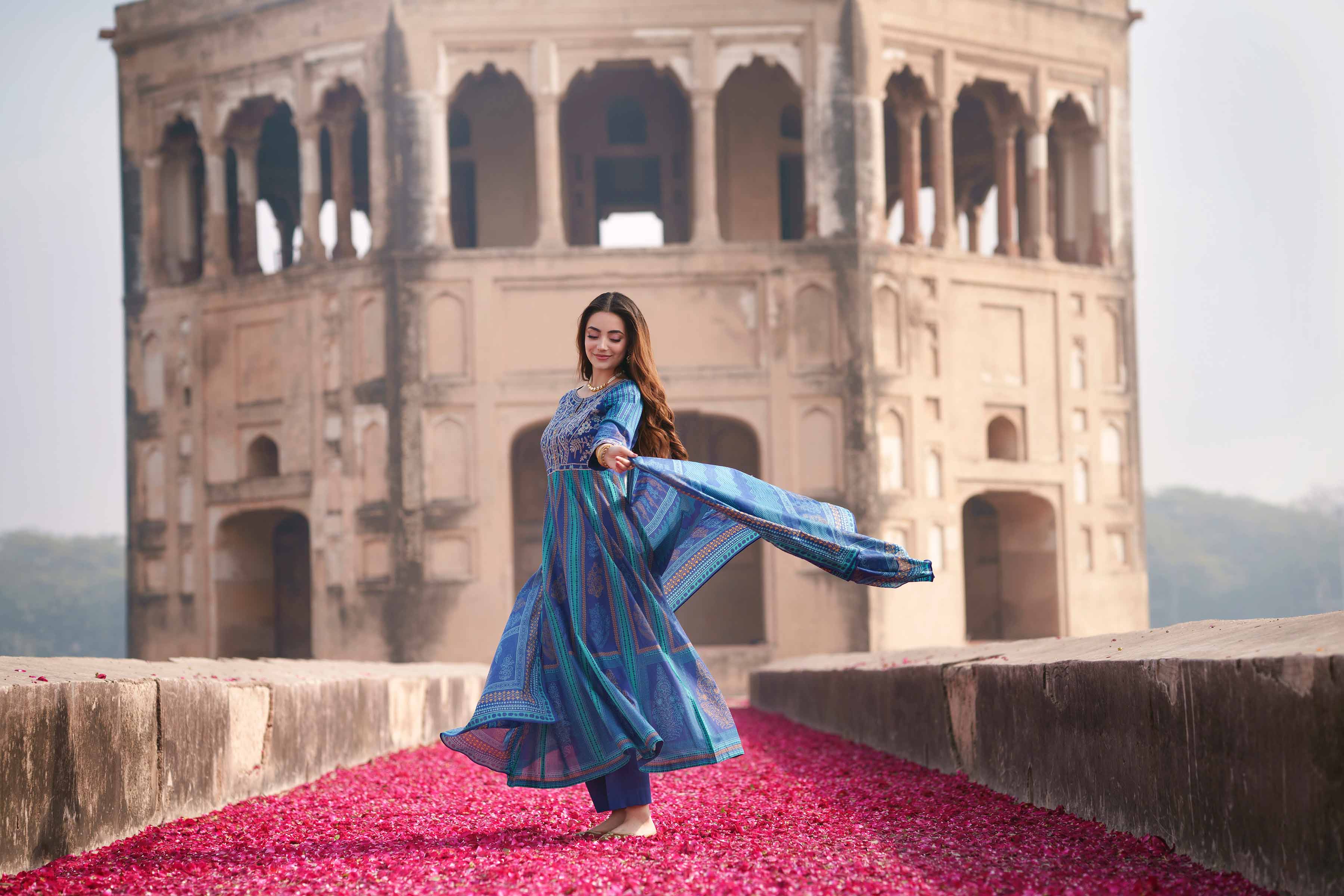 NishatUK - Blue Embroidered Lawn 3-piece ready to wear Suit