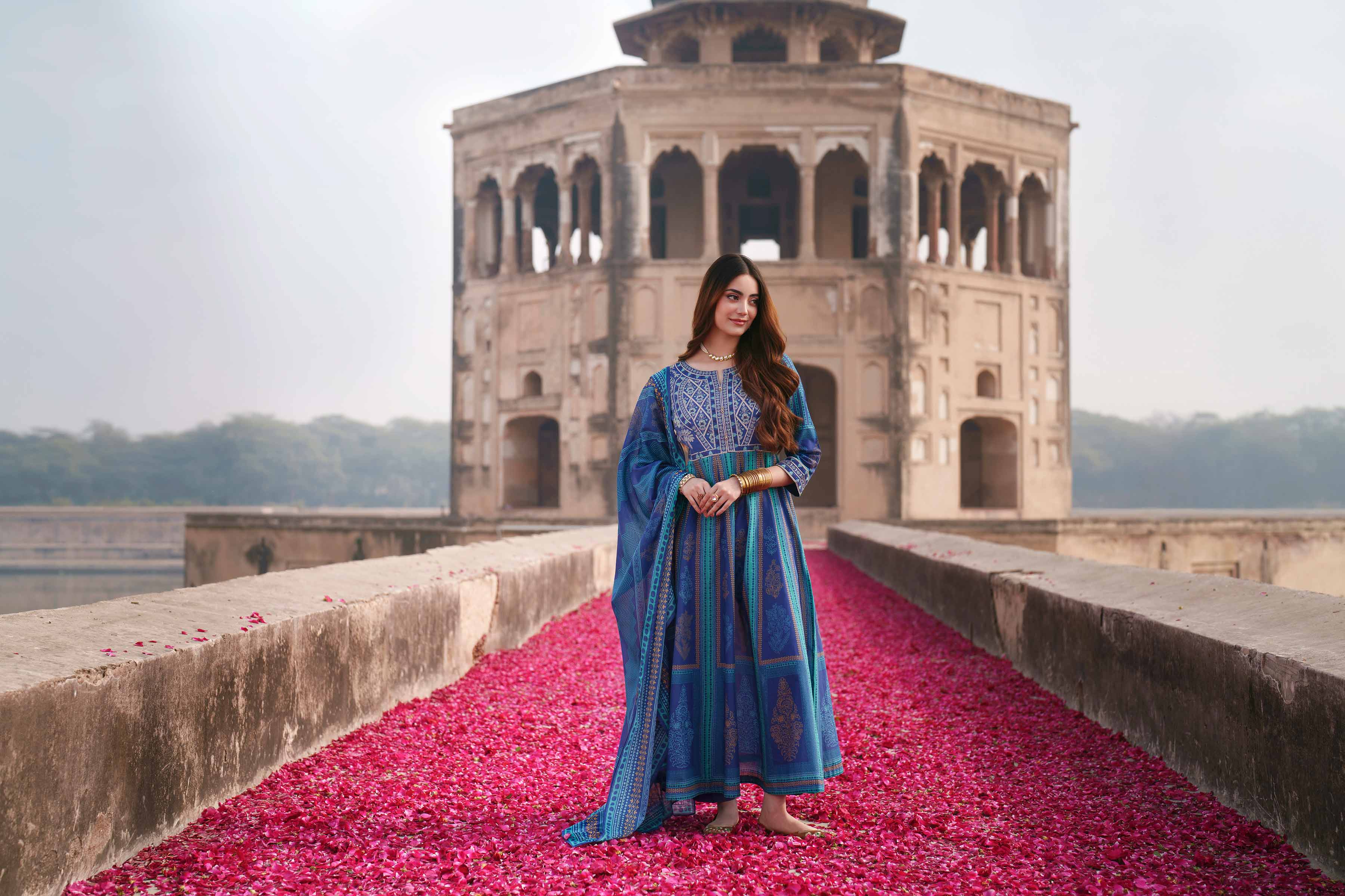 NishatUK - Blue Embroidered Lawn 3-piece ready to wear Suit