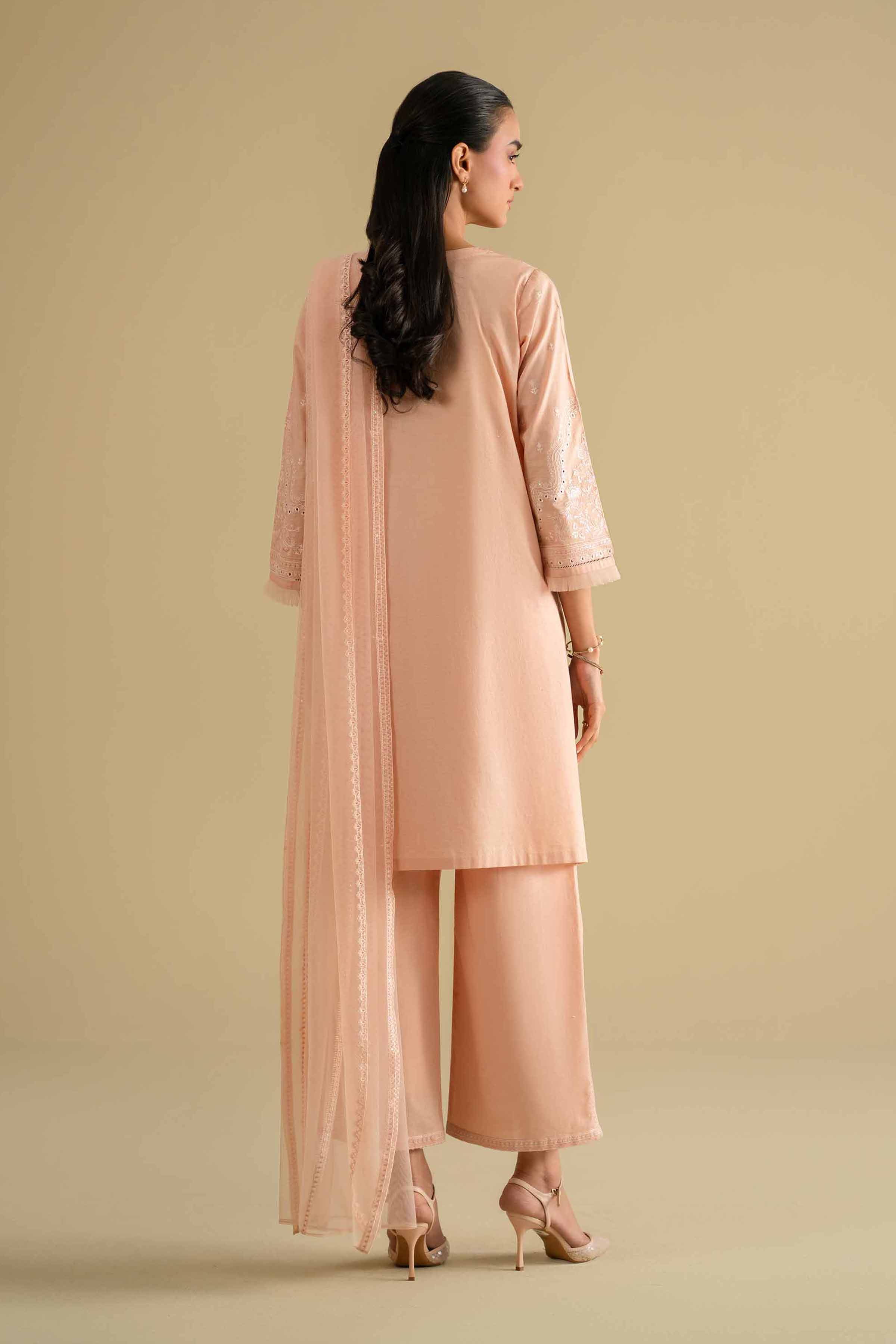 Nishat UK - Orange Embroidered Cambric 3-piece ready to wear luxury Suit
