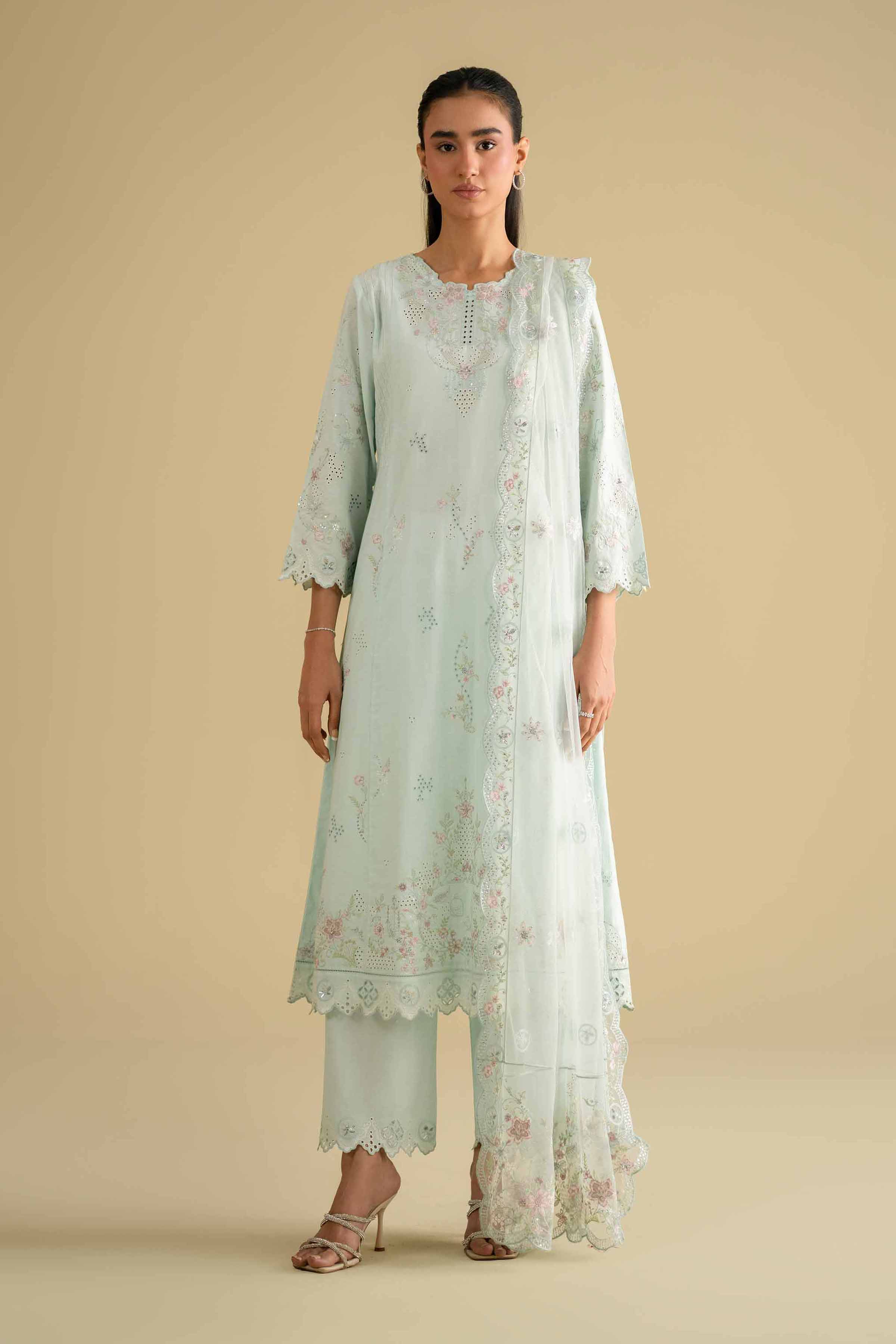 Nishat UK - Blue Embroidered Cambric 3-piece ready to wear luxury Suit