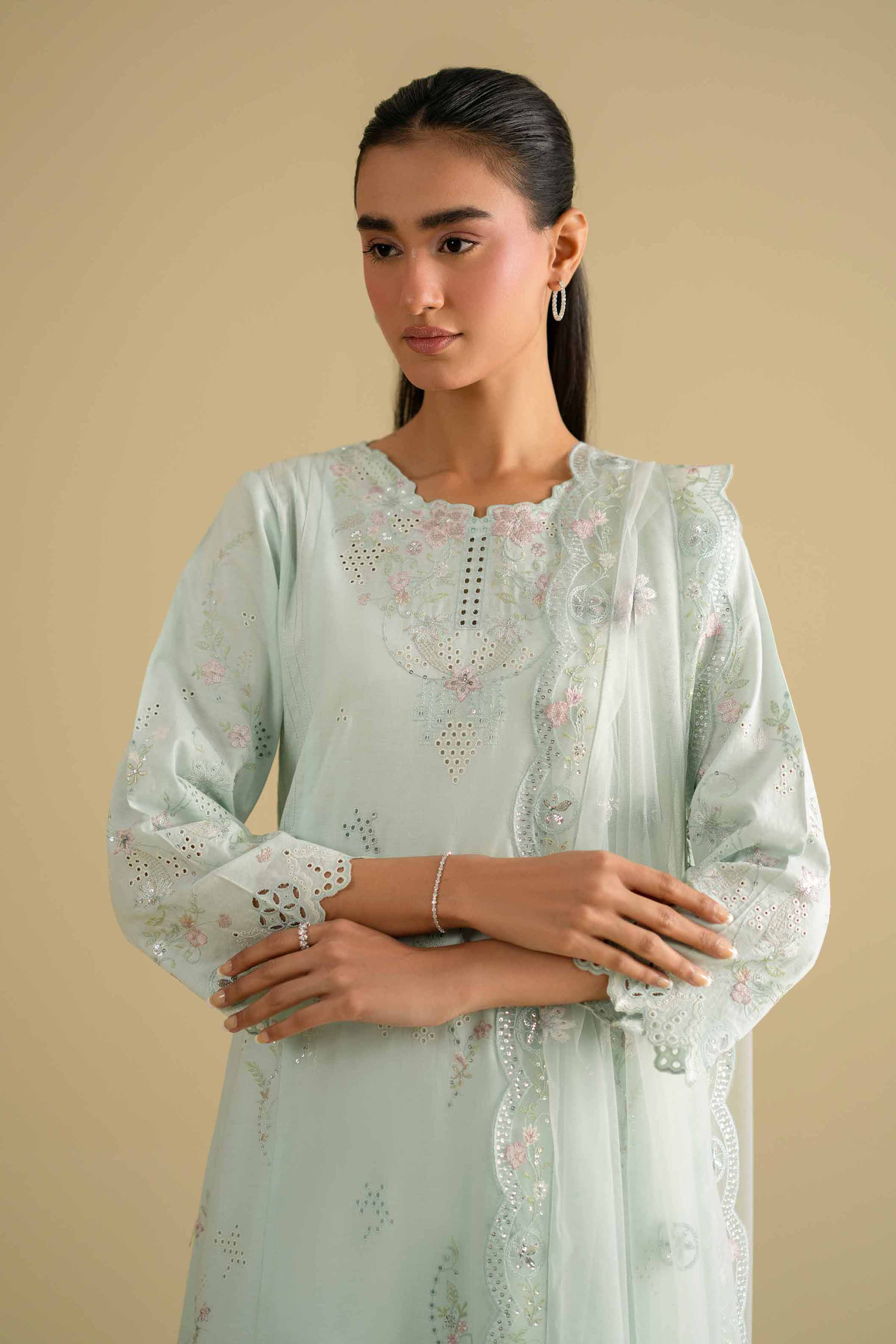 Nishat UK - Blue Embroidered Cambric 3-piece ready to wear luxury Suit