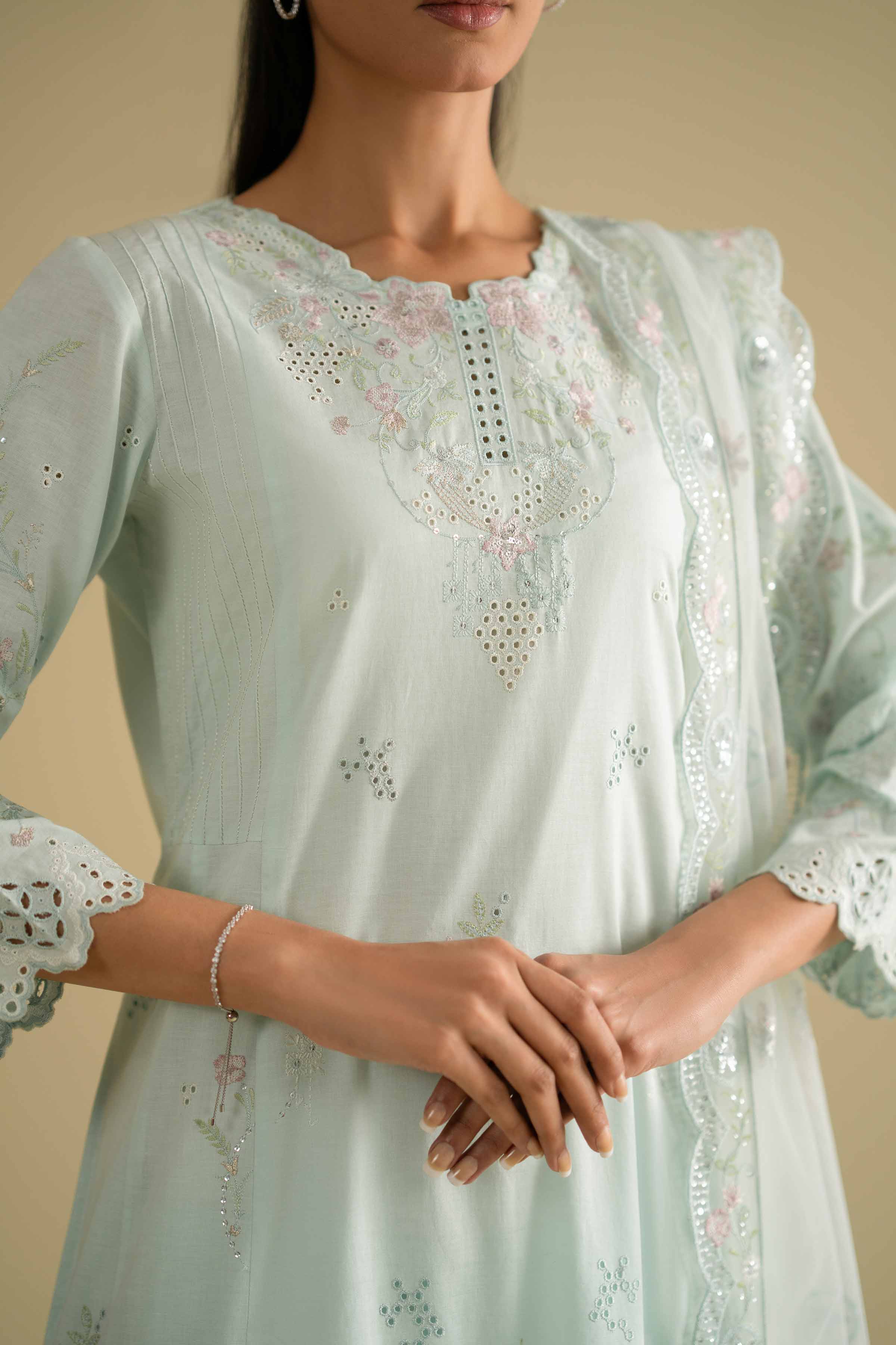 Nishat UK - Blue Embroidered Cambric 3-piece ready to wear luxury Suit