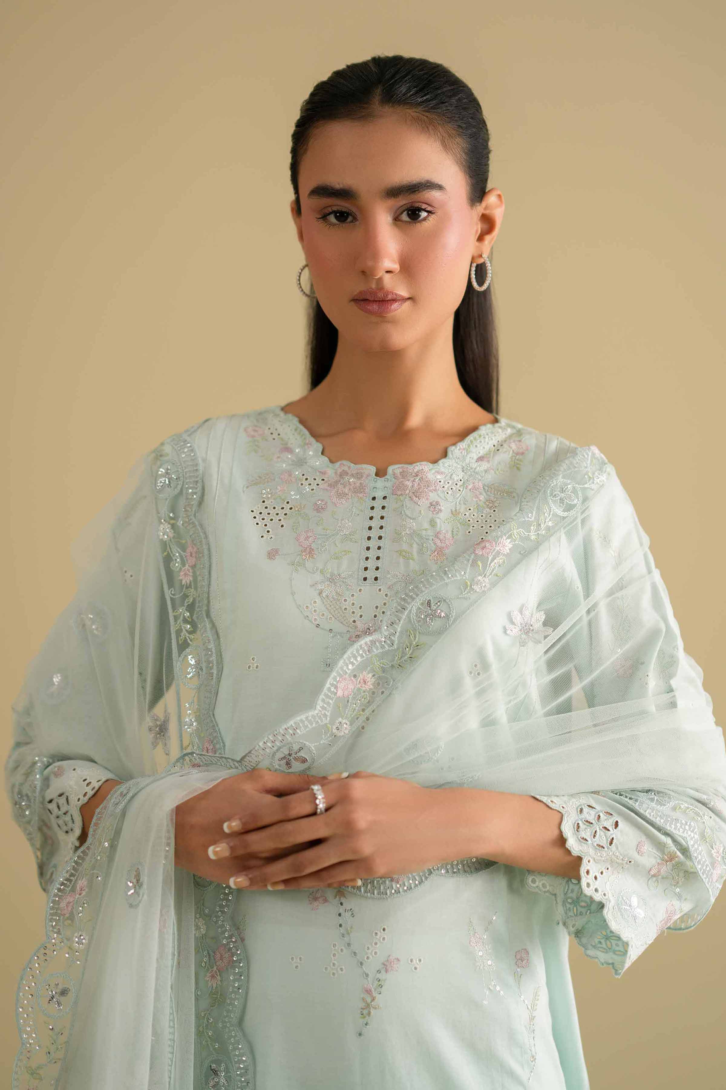 Nishat UK - Blue Embroidered Cambric 3-piece ready to wear luxury Suit