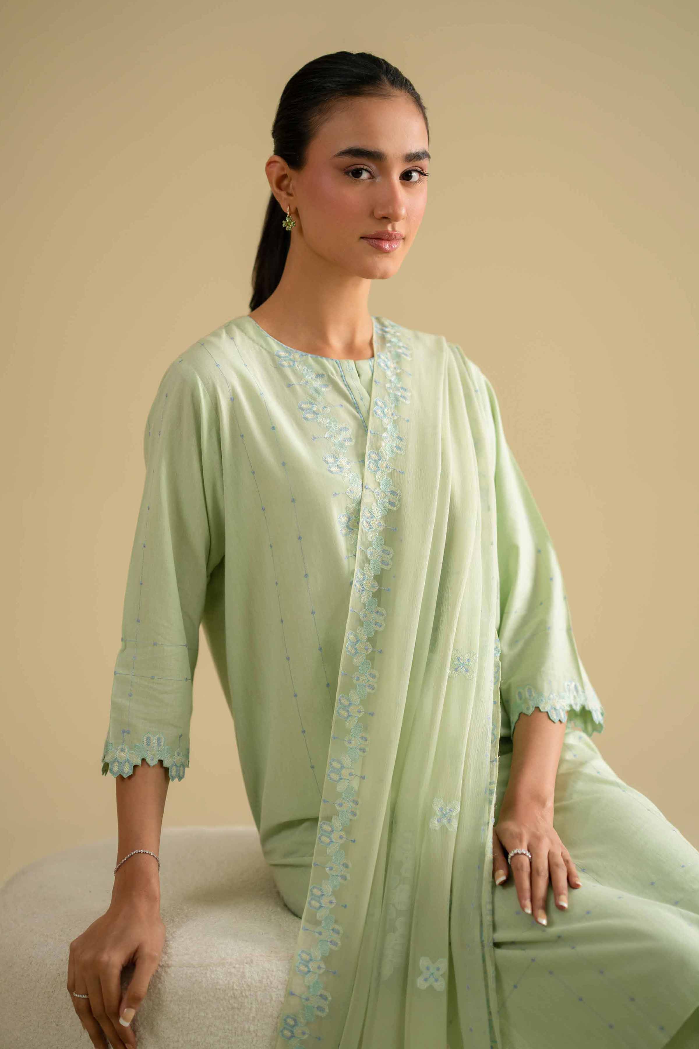 NishatUK - Green Embroidered Yarn Dyed 3-piece ready to wear luxury Suit
