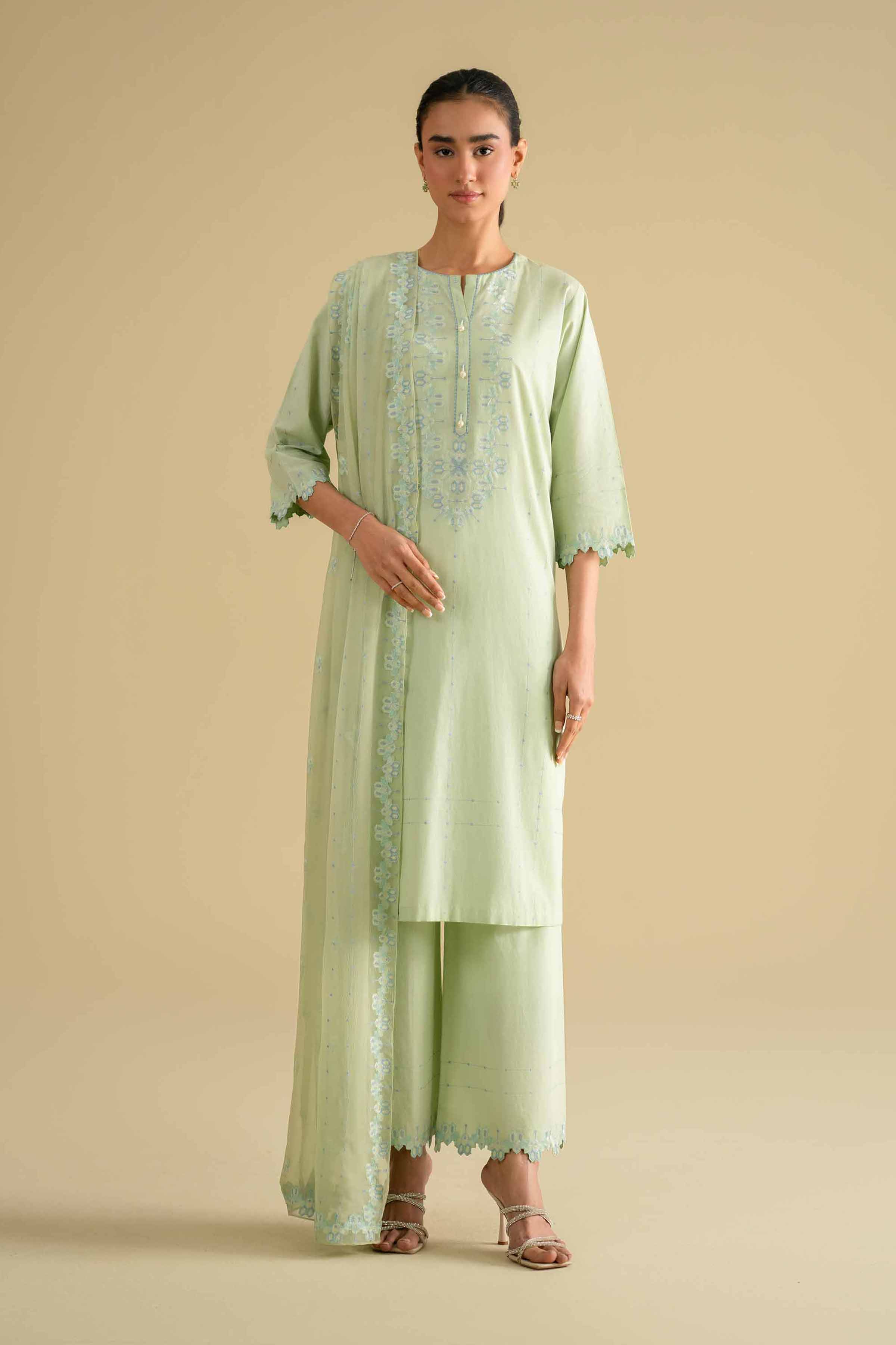 NishatUK - Green Embroidered Yarn Dyed 3-piece ready to wear luxury Suit