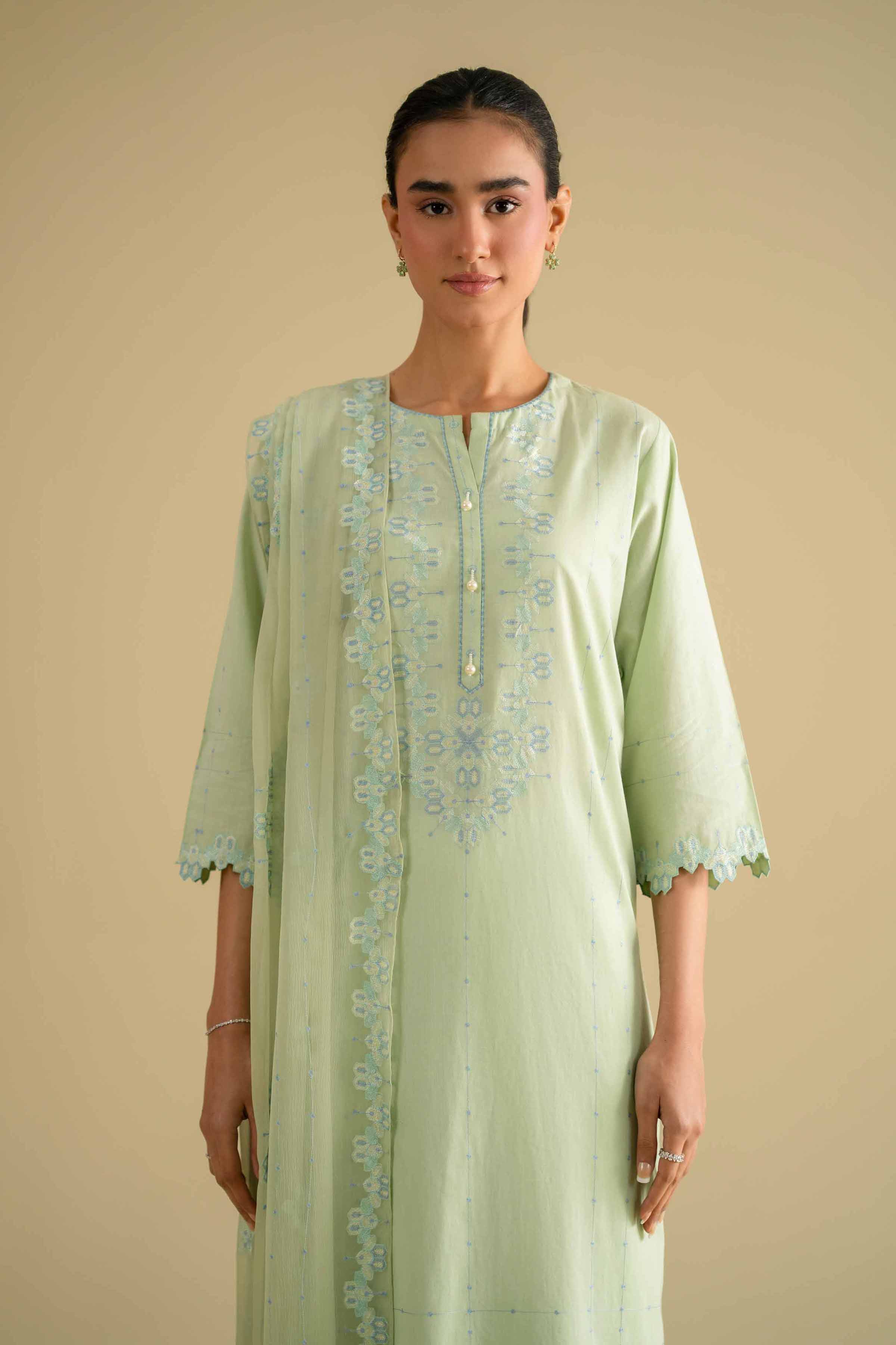 NishatUK - Green Embroidered Yarn Dyed 3-piece ready to wear luxury Suit