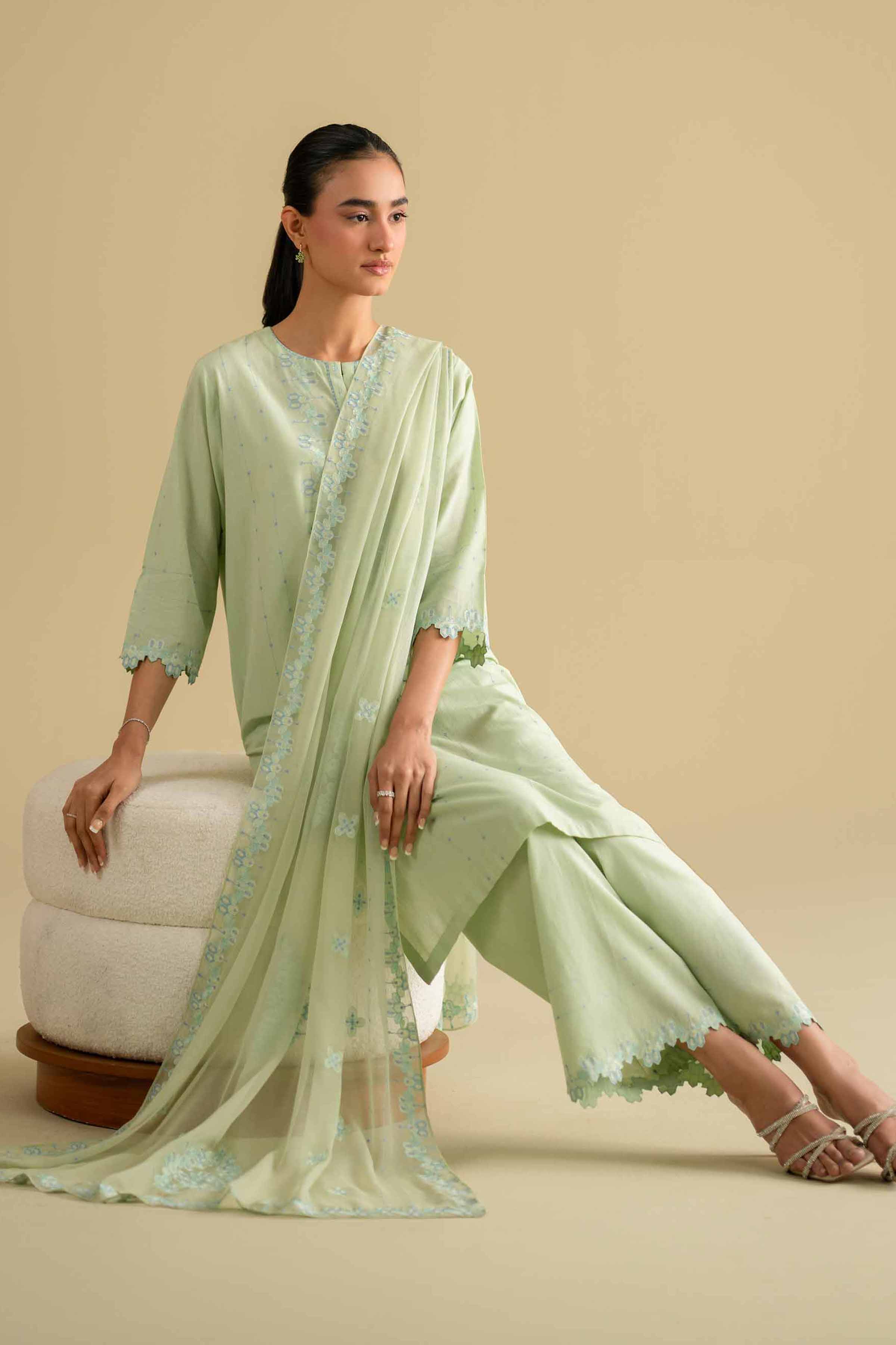 NishatUK - Green Embroidered Yarn Dyed 3-piece ready to wear luxury Suit