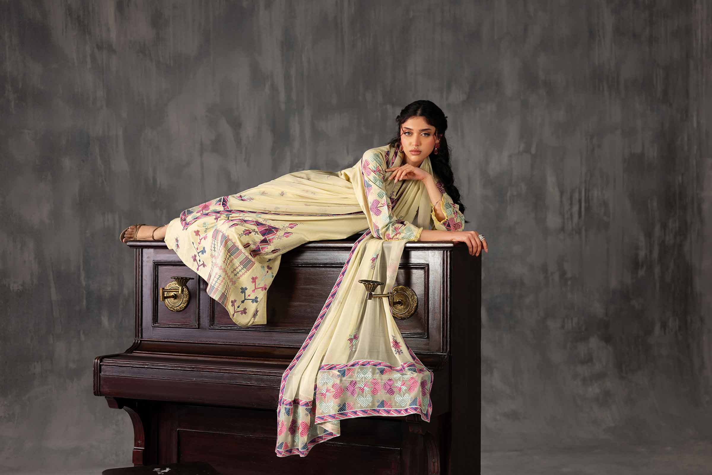 Nishat UK - Yellow Embroidered Yarn Dyed 3-piece ready to wear luxury Suit