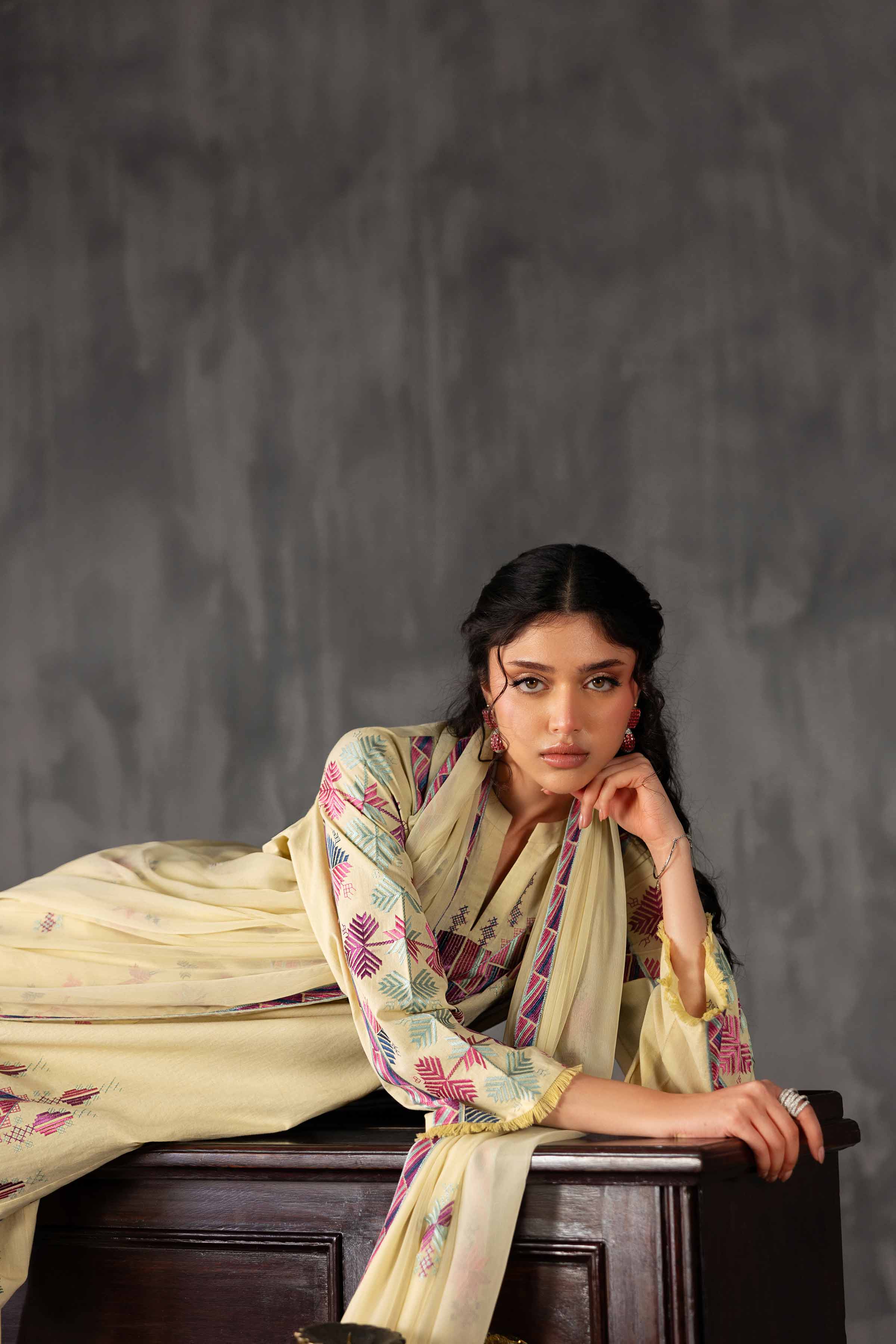 Nishat UK - Yellow Embroidered Yarn Dyed 3-piece ready to wear luxury Suit