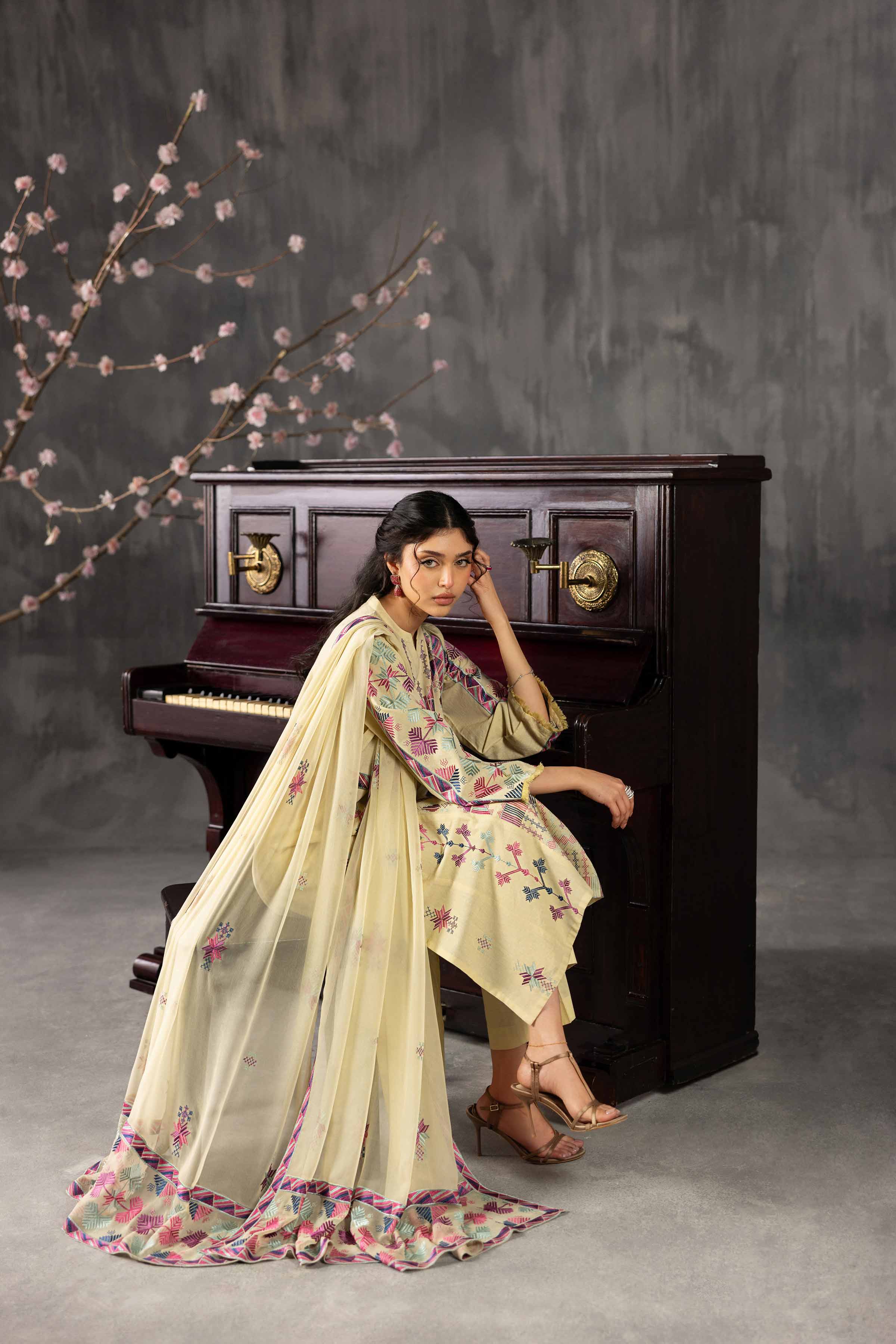 Nishat UK - Yellow Embroidered Yarn Dyed 3-piece ready to wear luxury Suit
