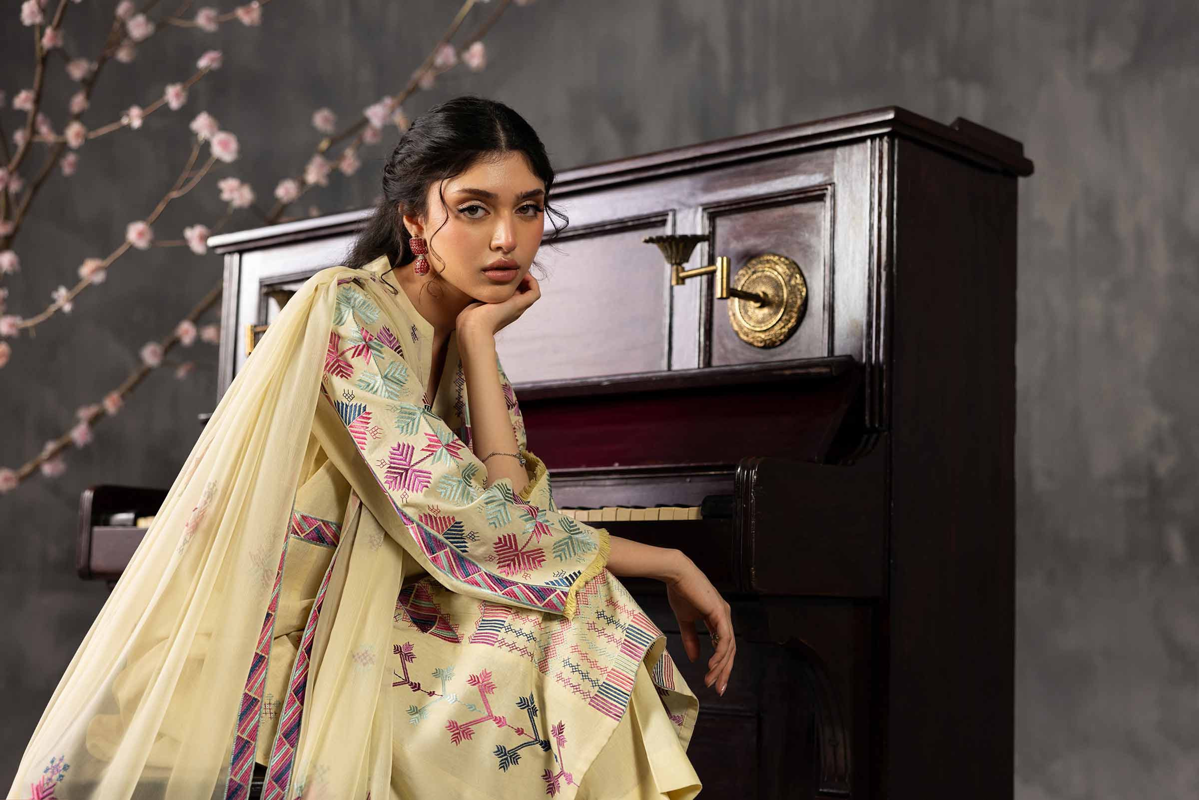 Nishat UK - Yellow Embroidered Yarn Dyed 3-piece ready to wear luxury Suit