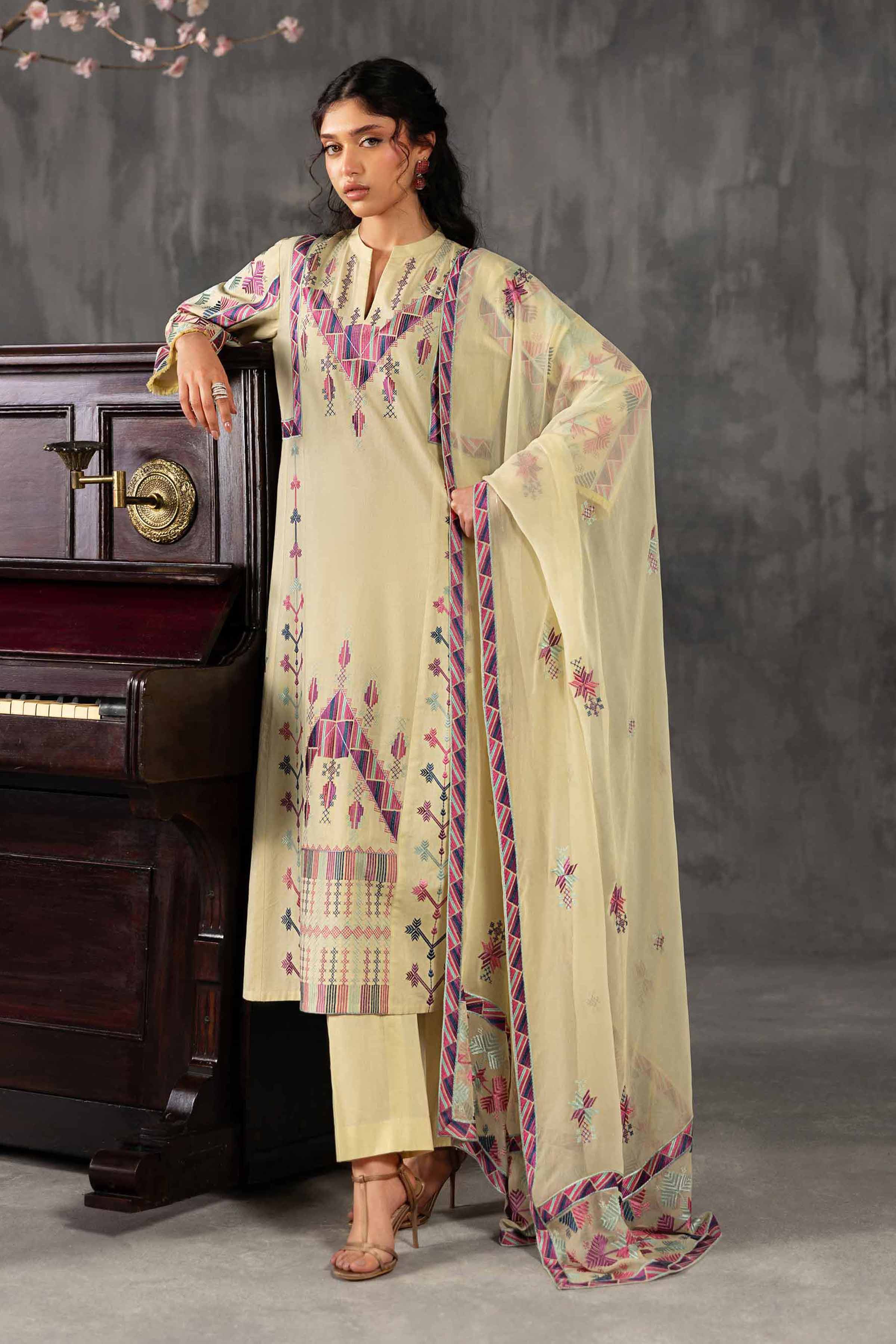 Nishat UK - Yellow Embroidered Yarn Dyed 3-piece ready to wear luxury Suit