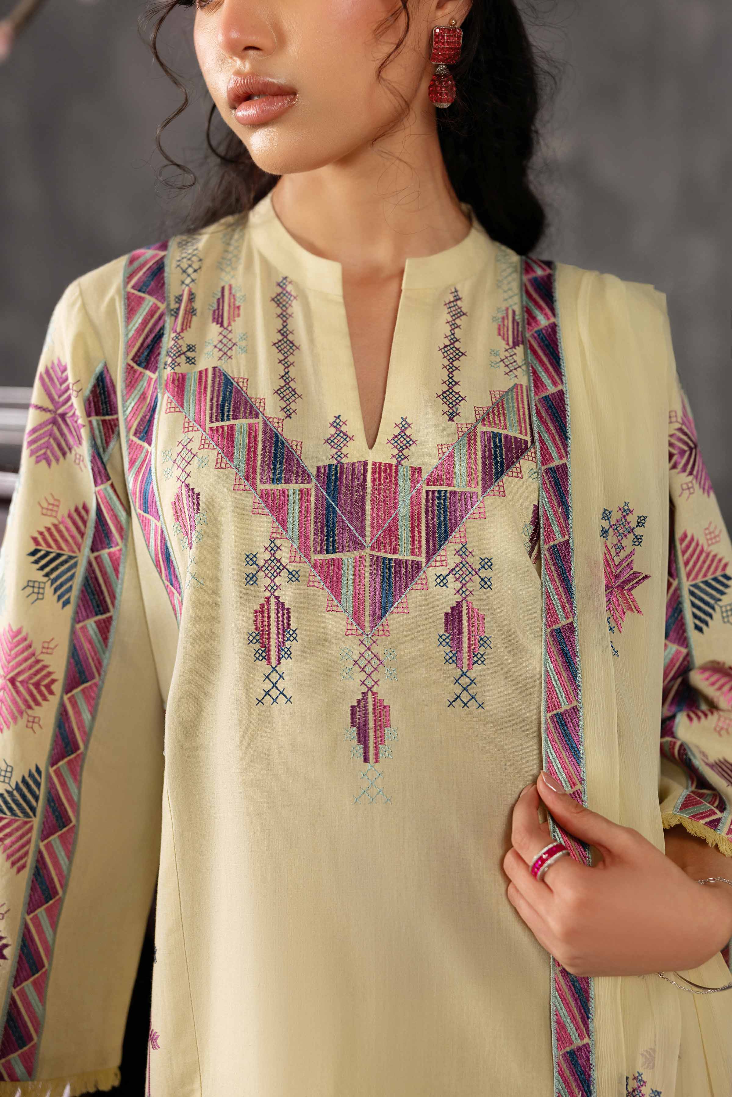 Nishat UK - Yellow Embroidered Yarn Dyed 3-piece ready to wear luxury Suit