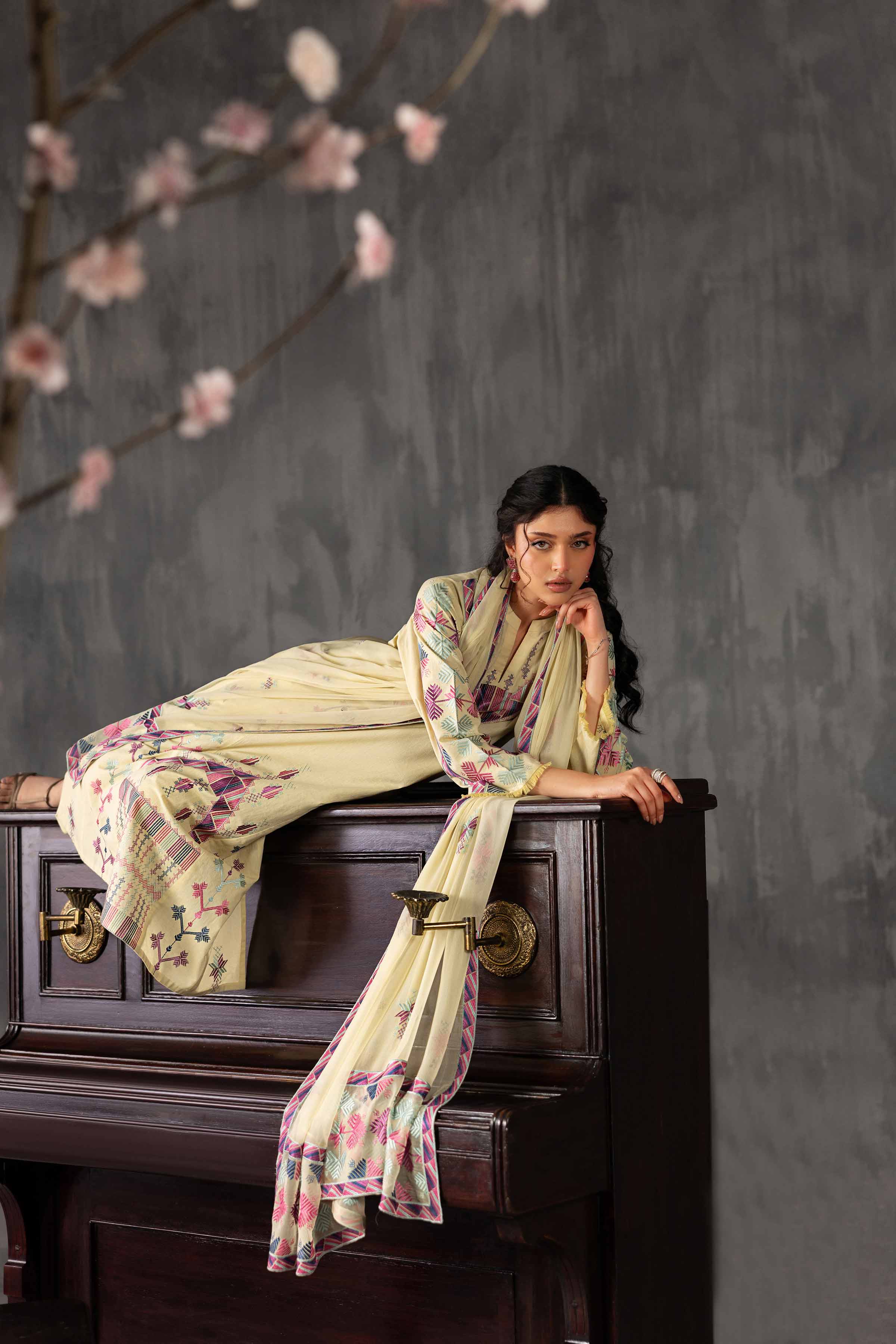 Nishat UK - Yellow Embroidered Yarn Dyed 3-piece ready to wear luxury Suit